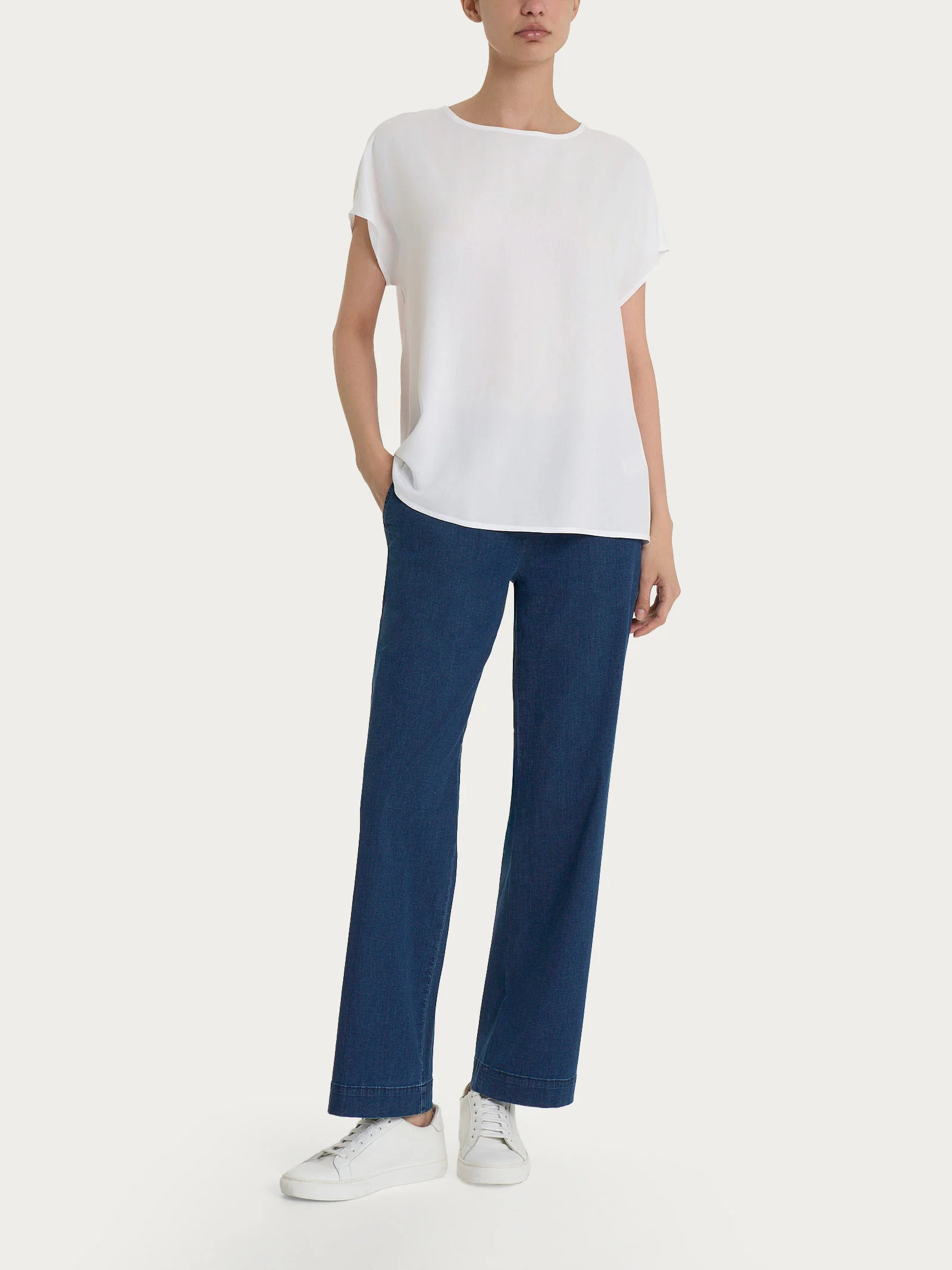 Blusa con manica Kimono in Ecoseta - Bianco - Image 4