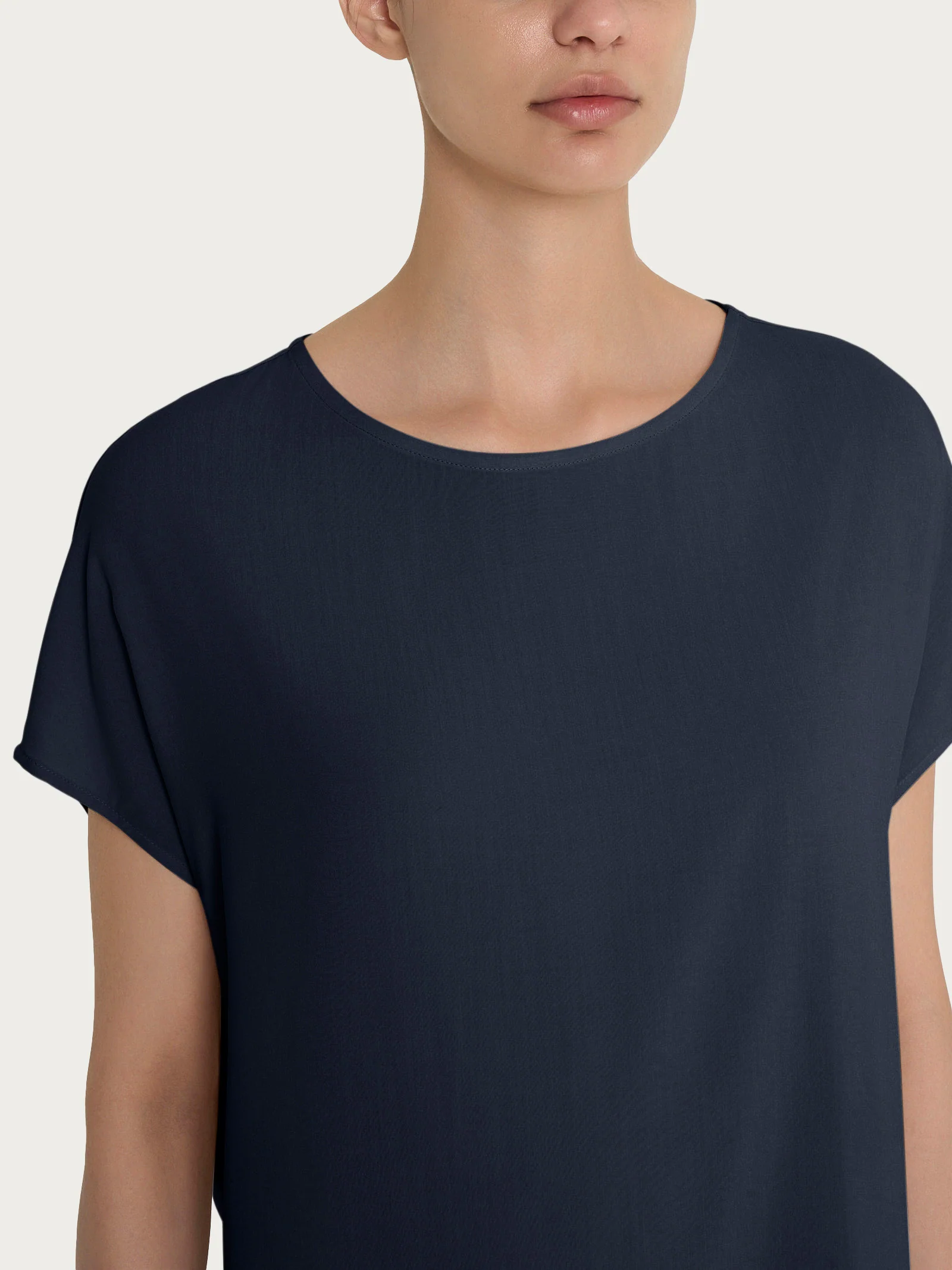 Blusa con manica Kimono in Ecoseta - Bleu - Image 3
