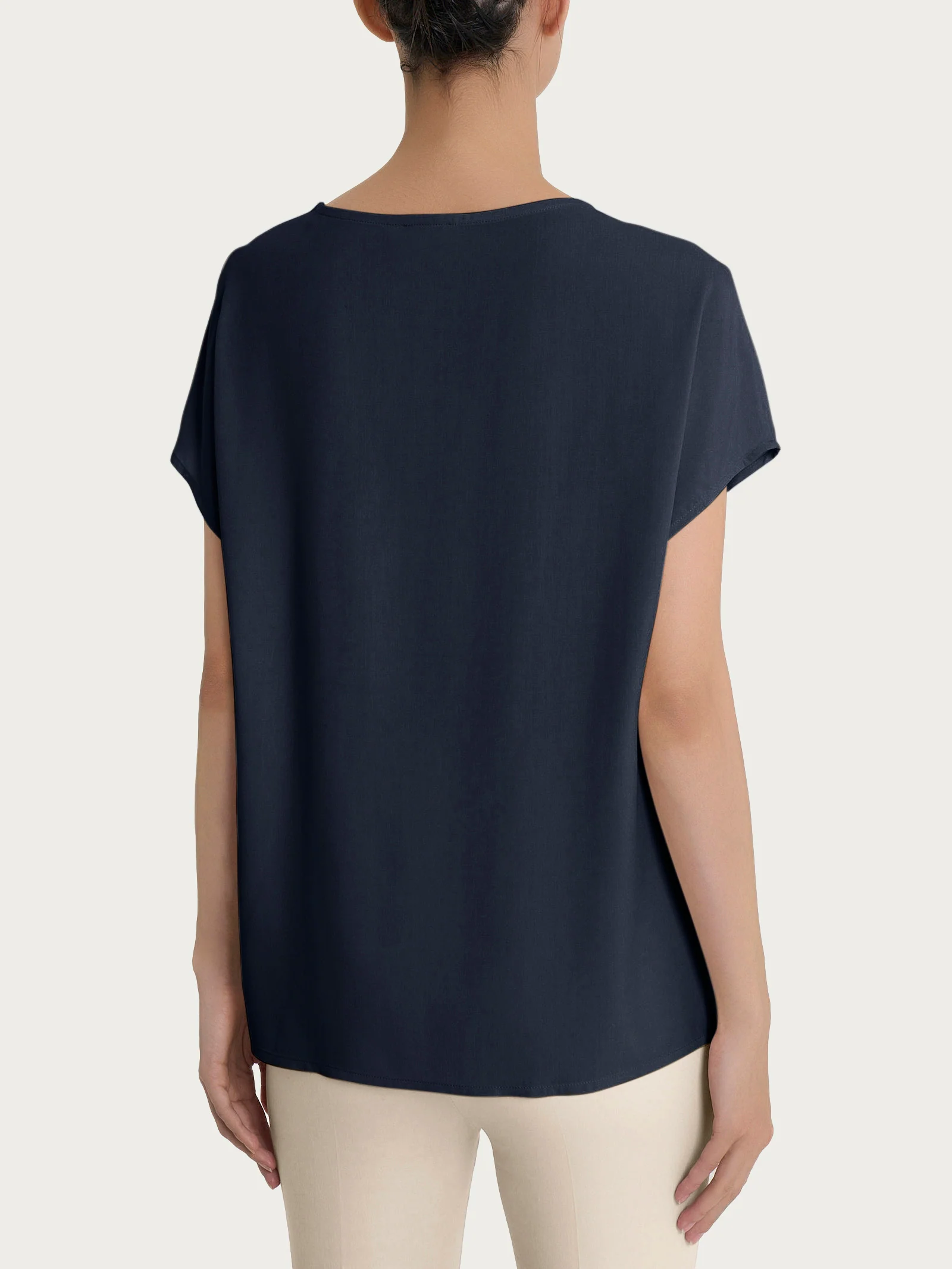 Blusa con manica Kimono in Ecoseta - Bleu - Image 4