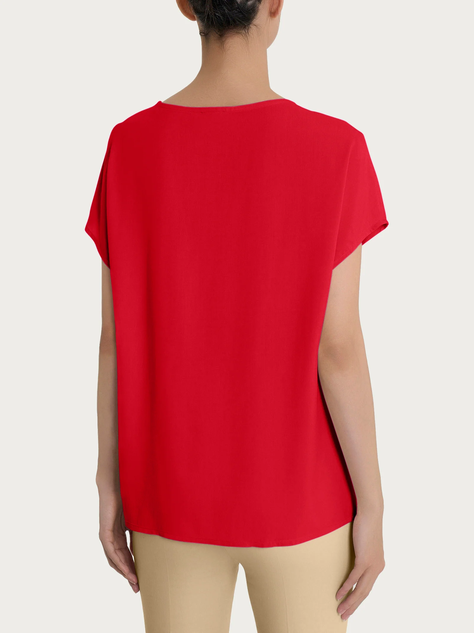 Blusa con manica Kimono in Ecoseta - Salsa - Image 2