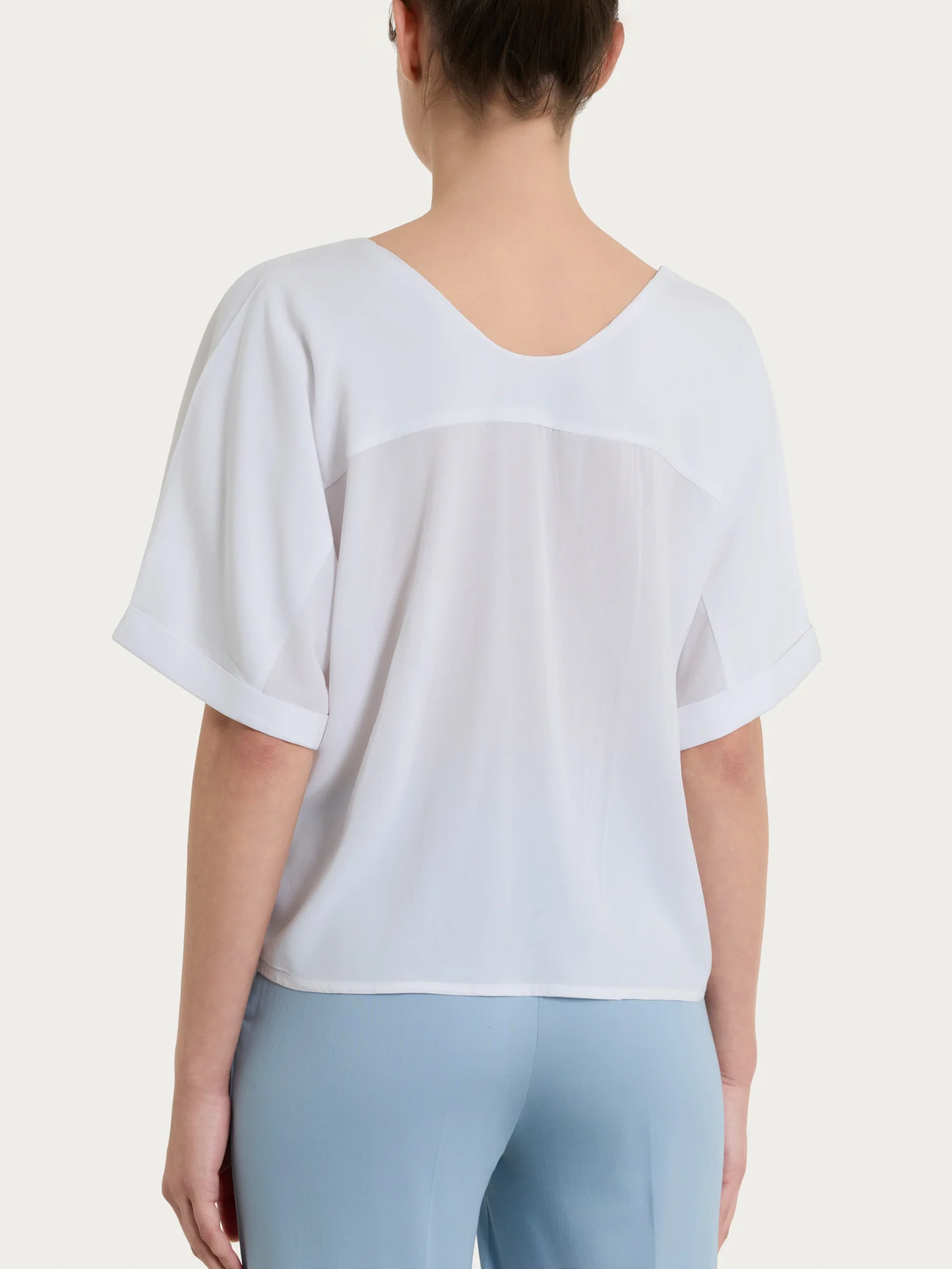 Blusa con manica kimono in Voile Stretch - Bianco - Image 2