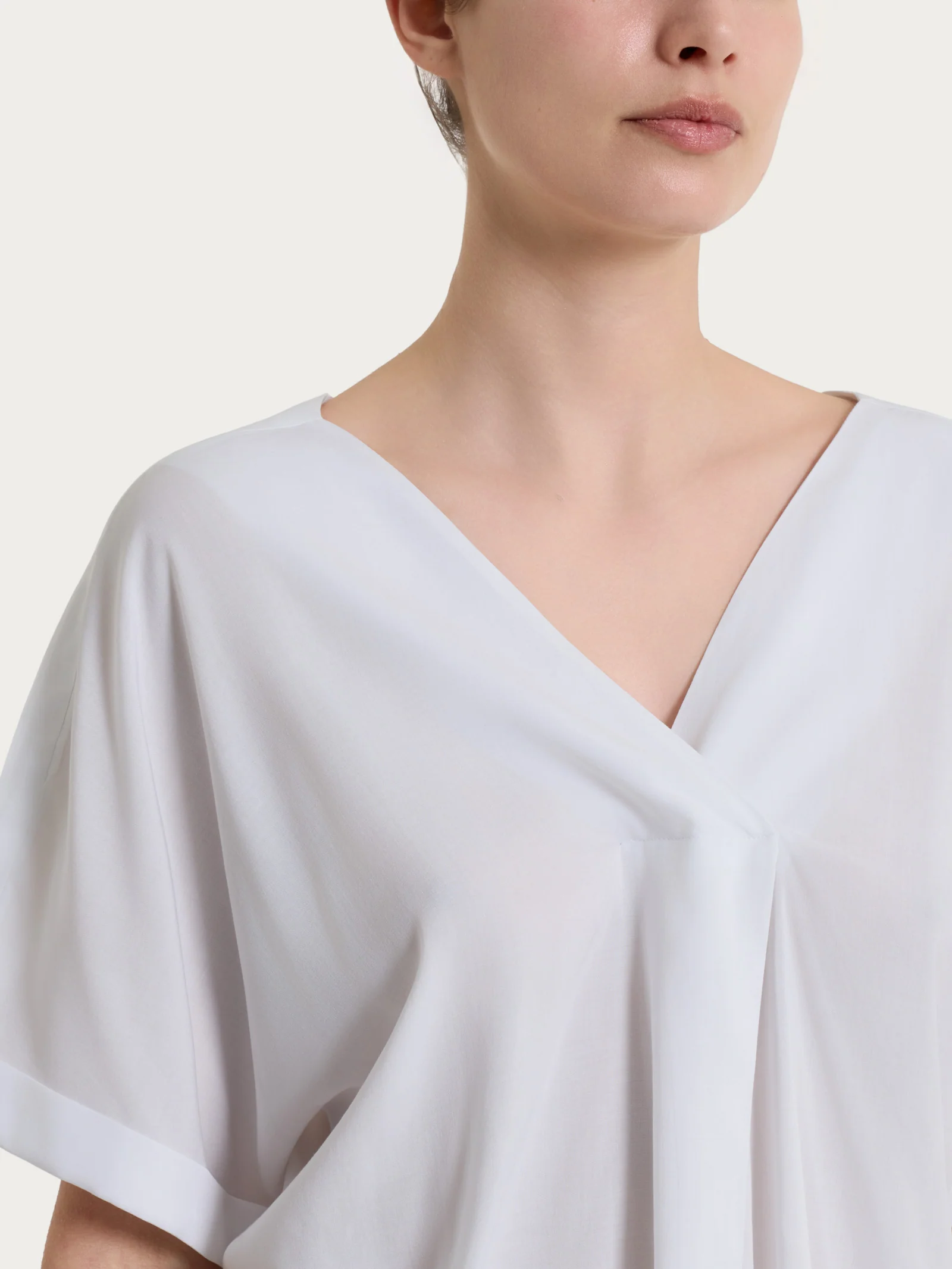 Blusa con manica kimono in Voile Stretch - Bianco - Image 3