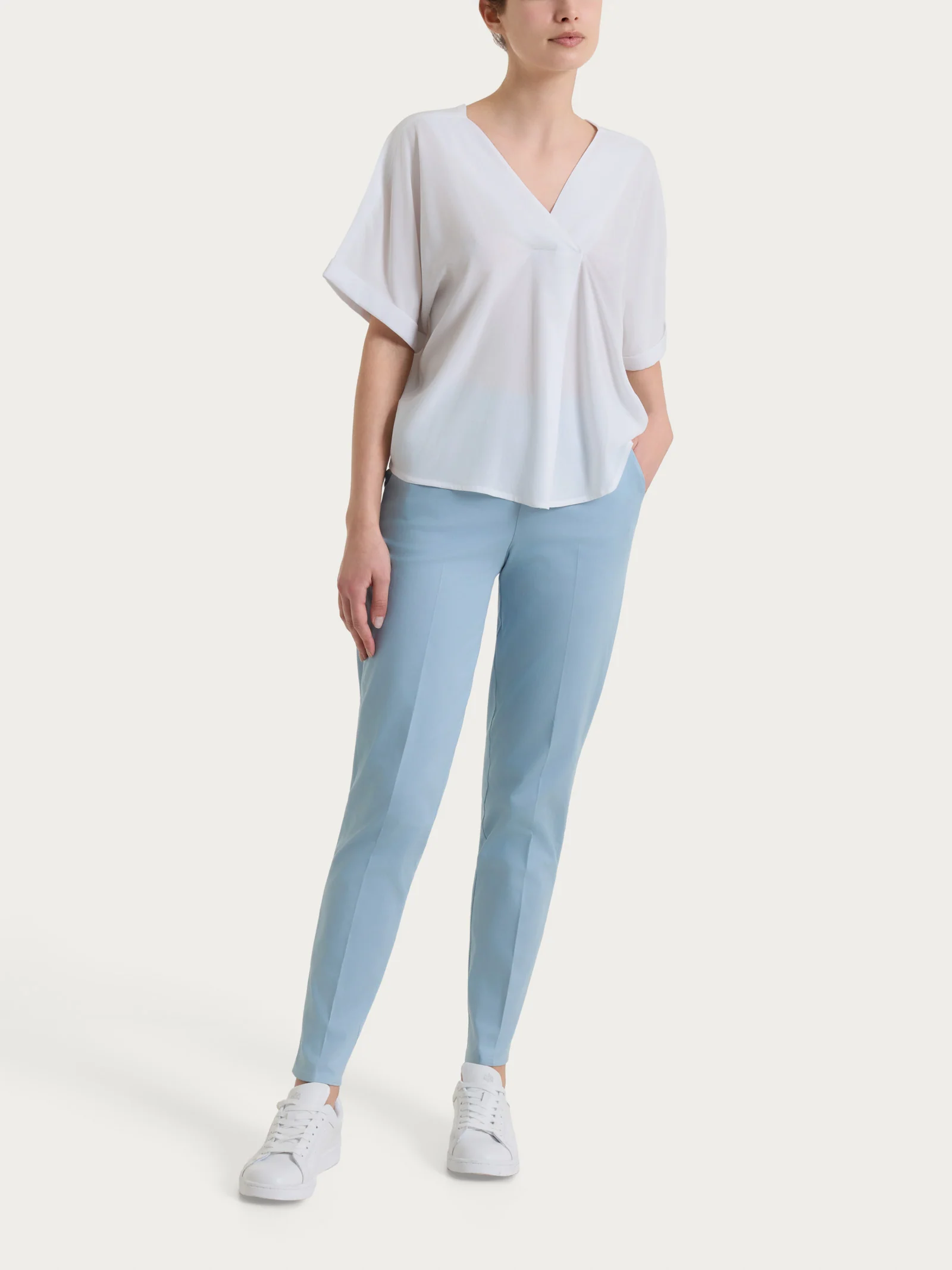 Blusa con manica kimono in Voile Stretch - Bianco - Image 4