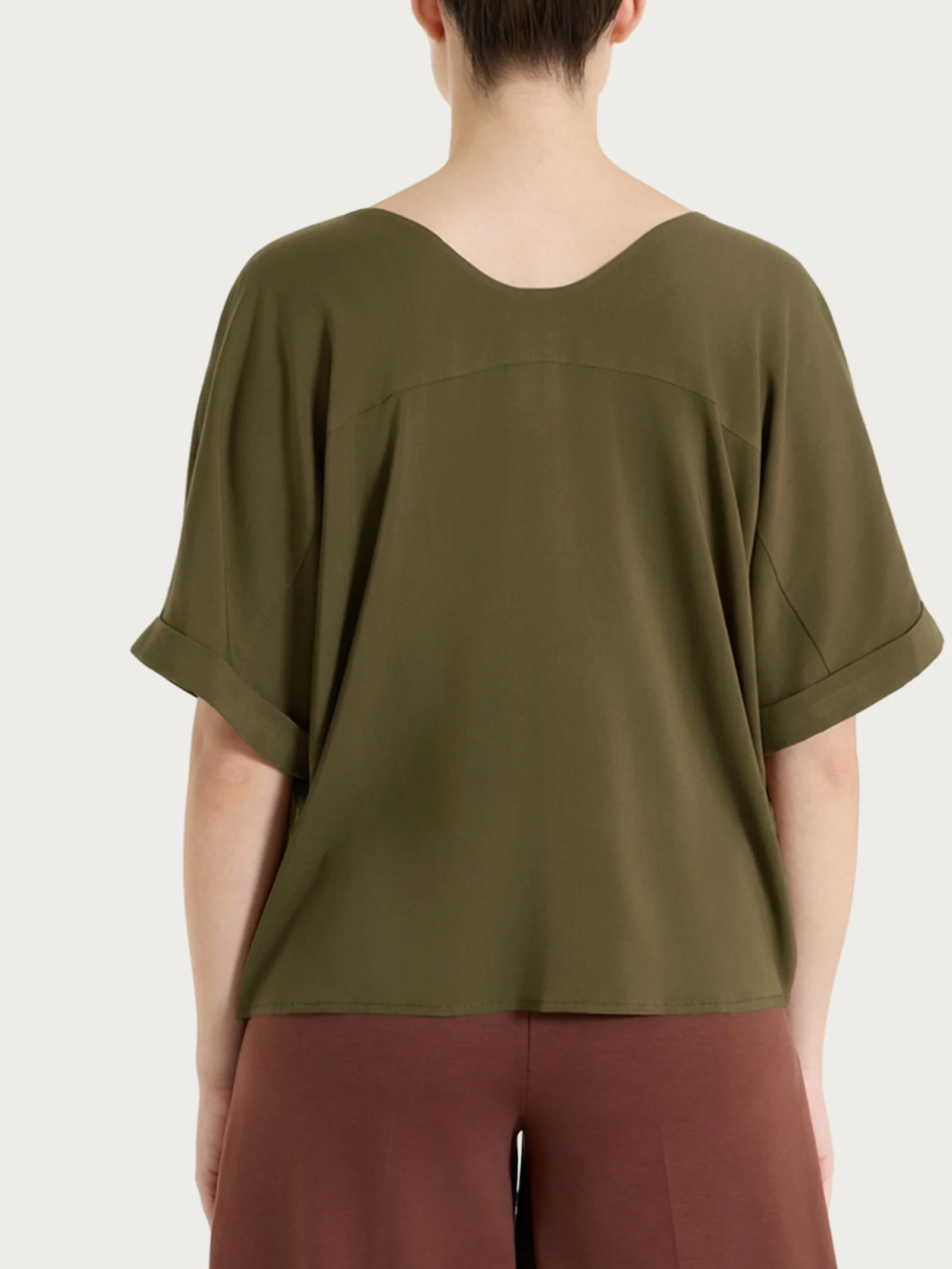 Blusa con manica kimono in Voile Stretch - Dark Olive - Image 2