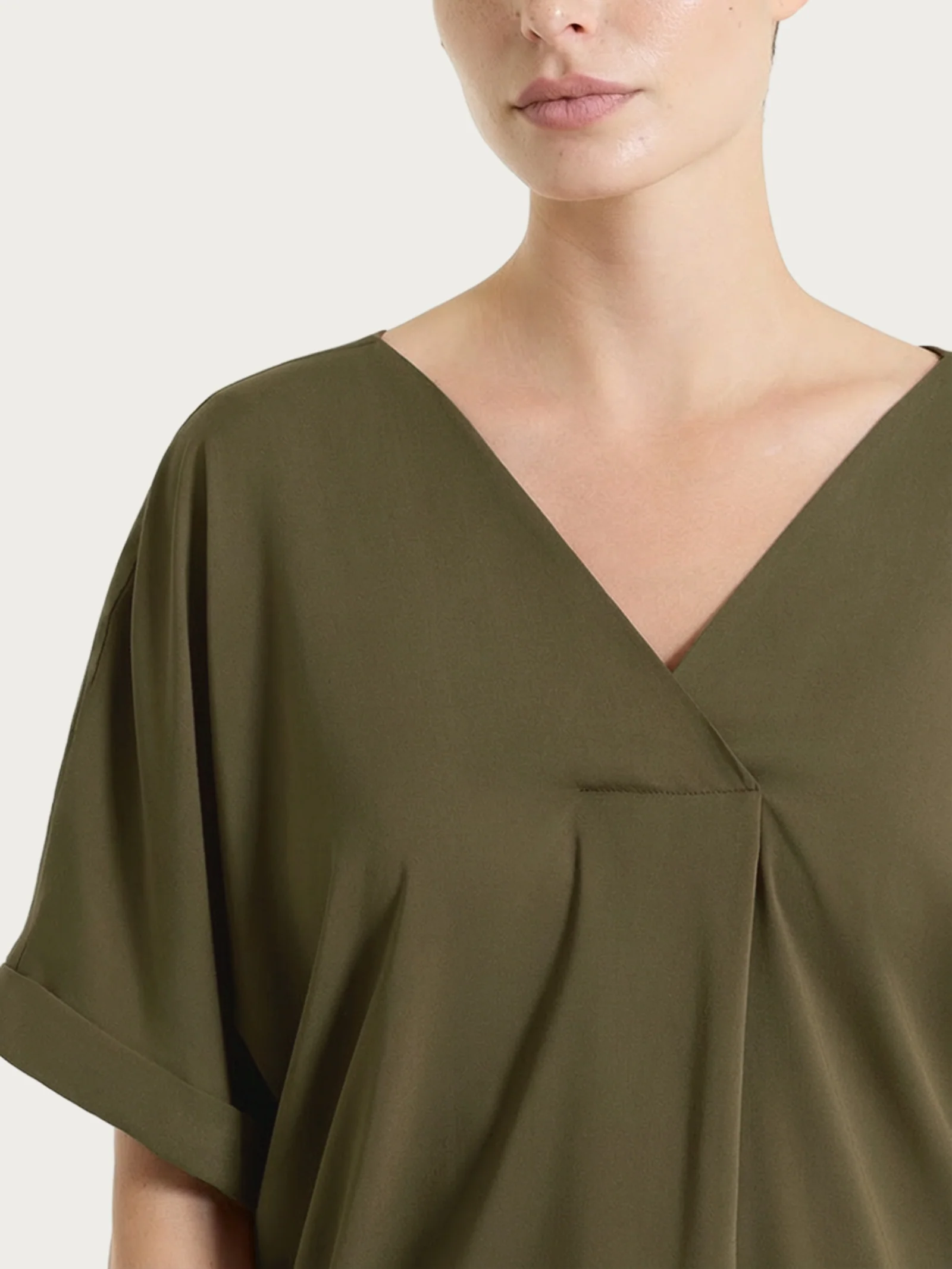 Blusa con manica kimono in Voile Stretch - Dark Olive - Image 4