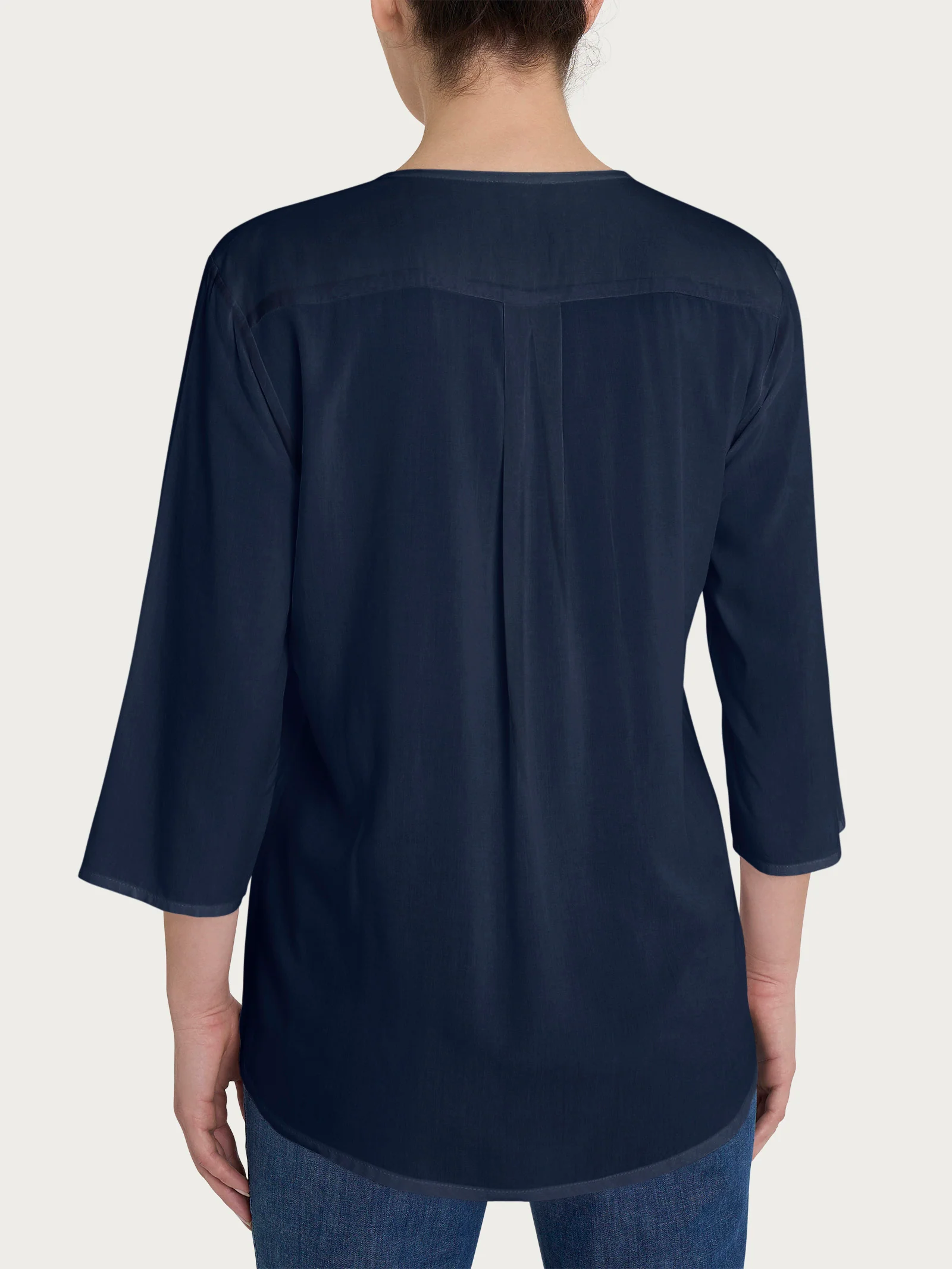 Blusa con scollo a V e manica 3/4 in Ecoseta - Bleu - Image 2