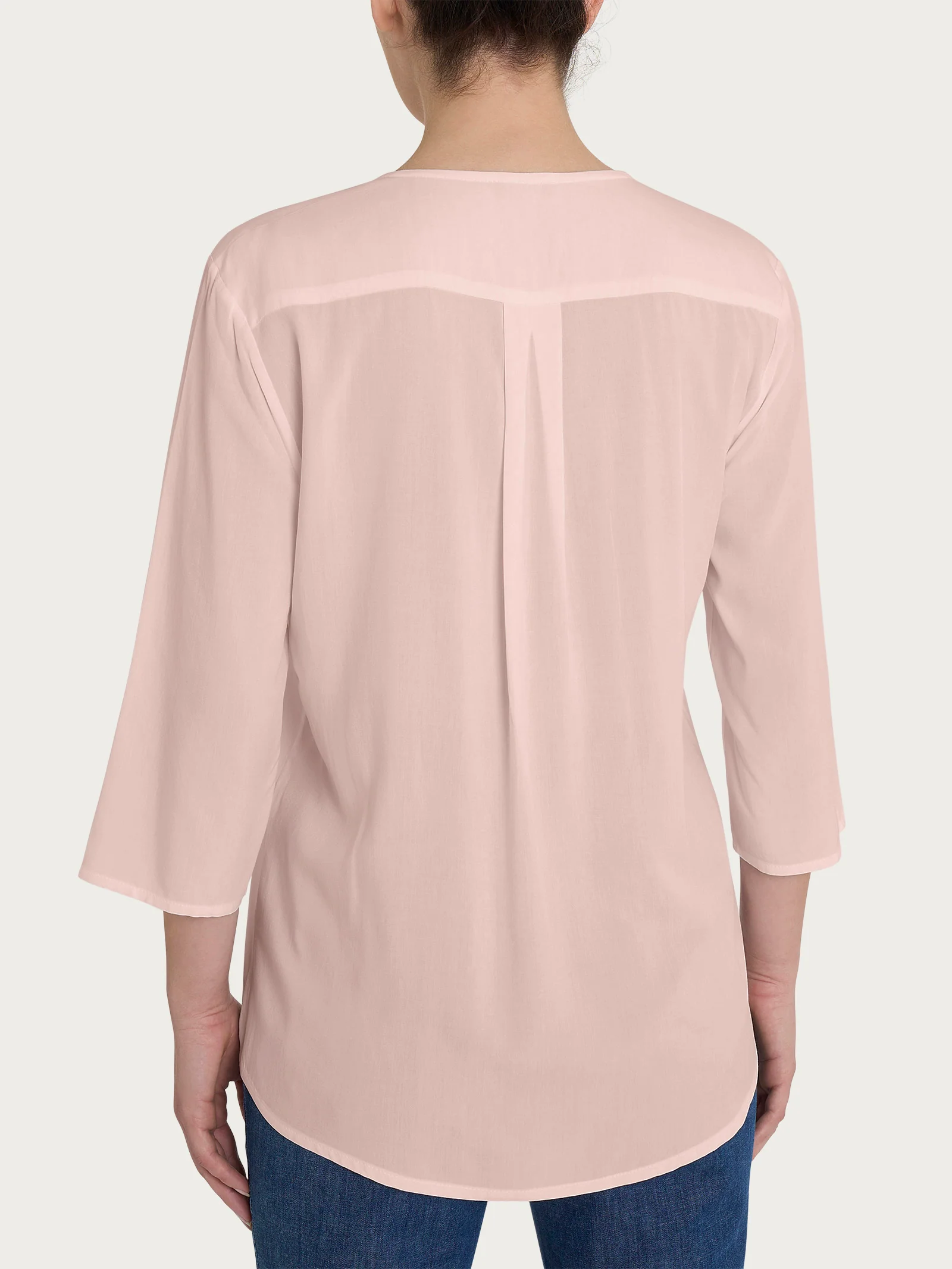 Blusa con scollo a V e manica 3/4 in Ecoseta - Cameo Rose - Image 2