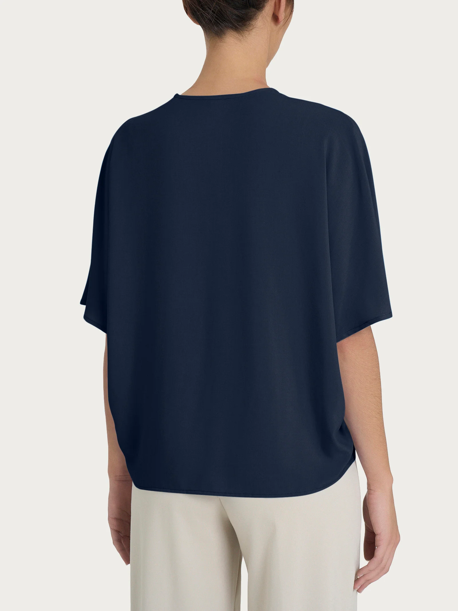 Blusa con scollo a V e manica al gomito in Ecoseta - Bleu - Image 2