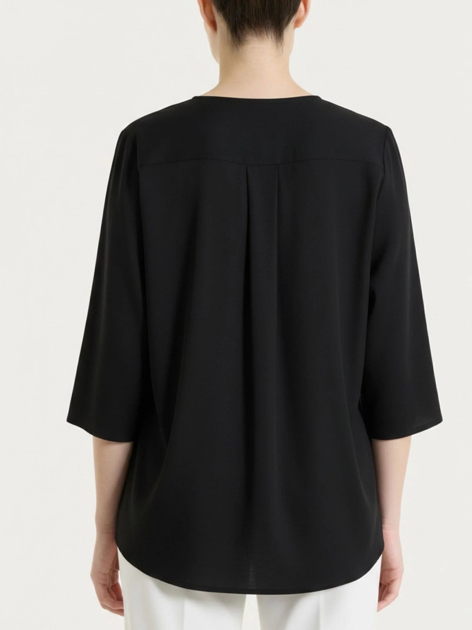 Blusa con scollo a V in Voile Stretch - Nero - Image 2