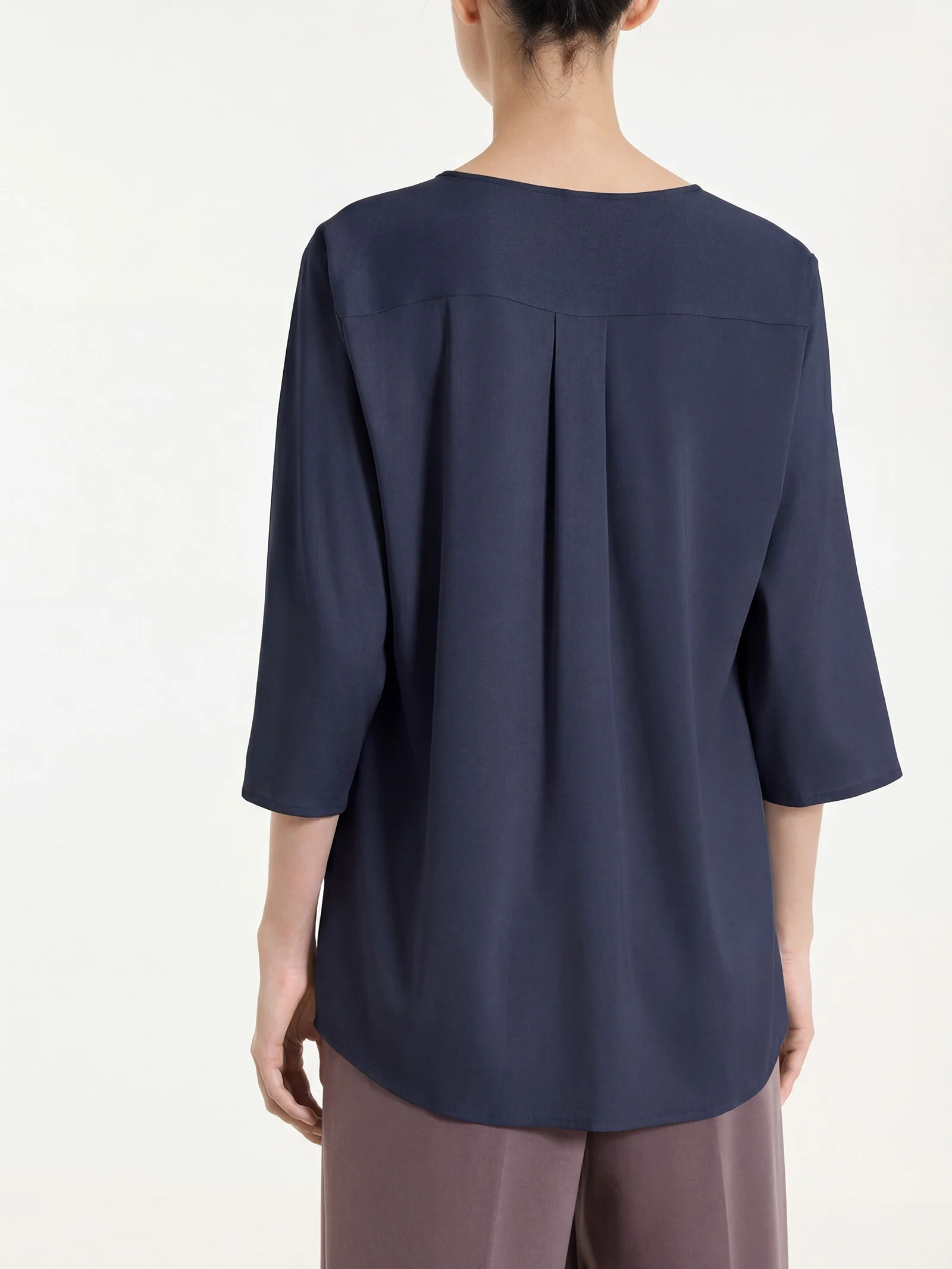 Blusa con scollo a V in Voile Stretch - Bleu - Image 2