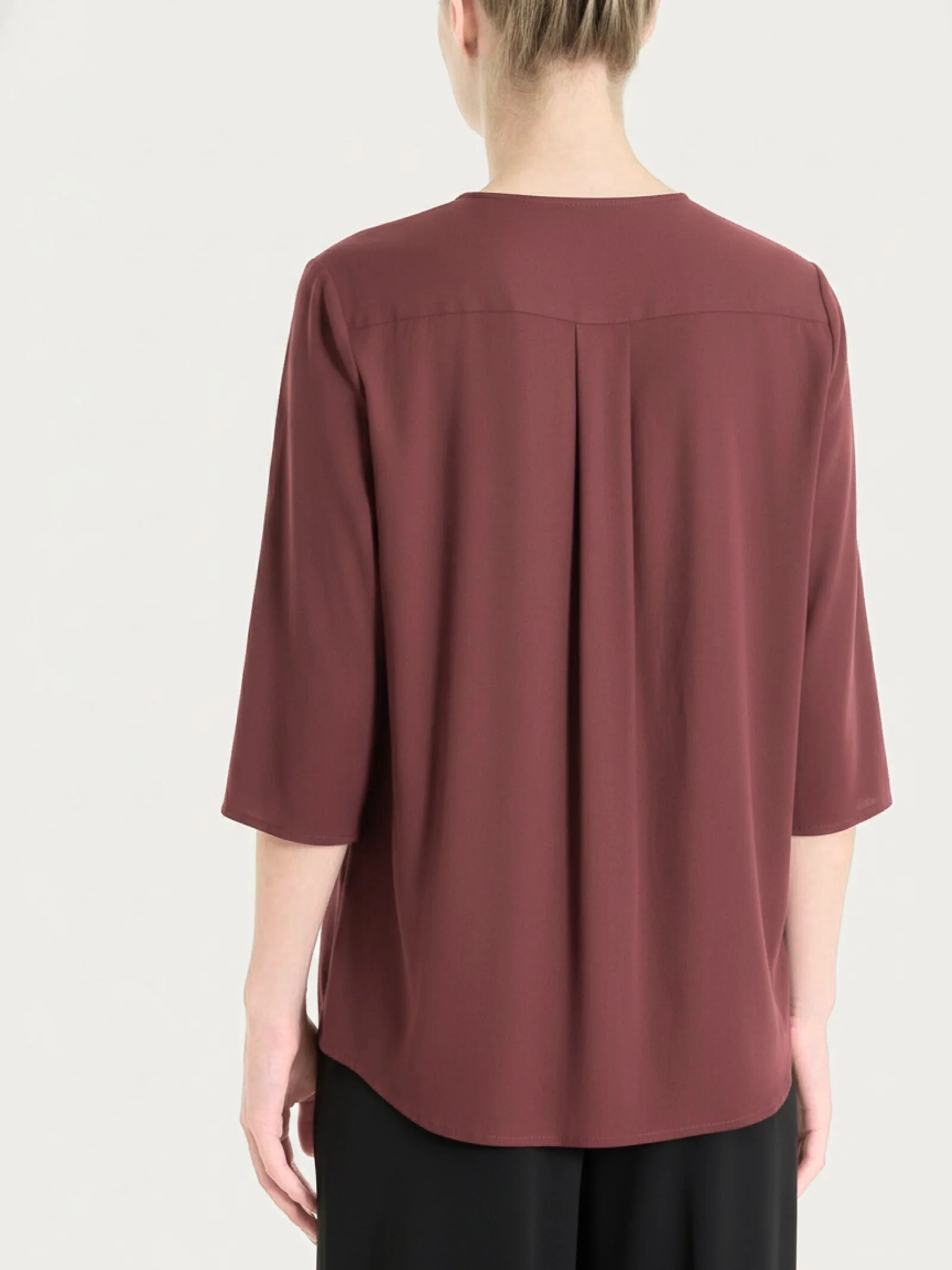Blusa con scollo a V in Voile Stretch - Mahogany - Image 2