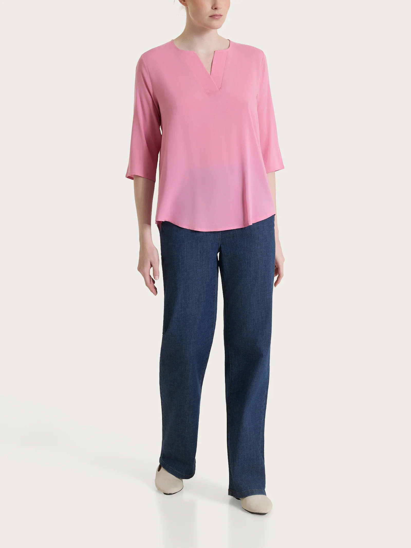 Blusa con scollo a V in Voile Stretch - Cashmere Rose - Image 5