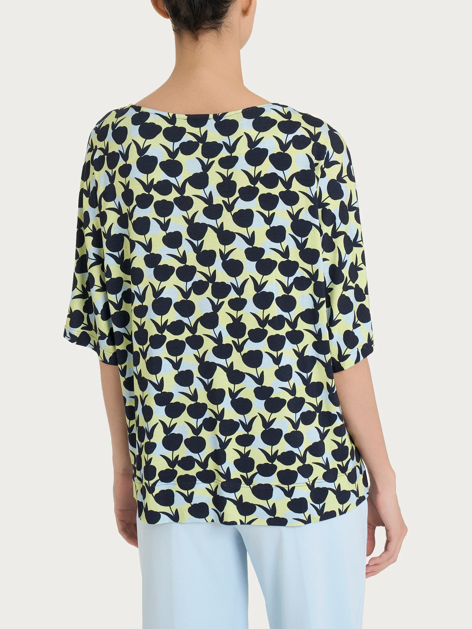Blusa girocollo con tulips pattern in Viscosa Summer - Fant. Shadow Lime - Image 2