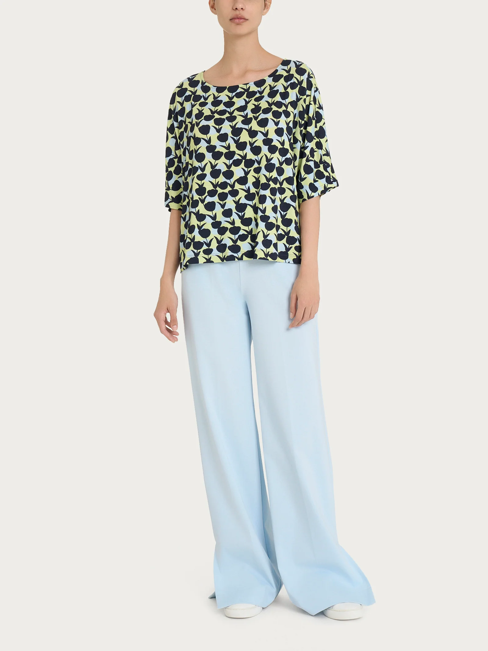 Blusa girocollo con tulips pattern in Viscosa Summer - Fant. Shadow Lime - Image 4