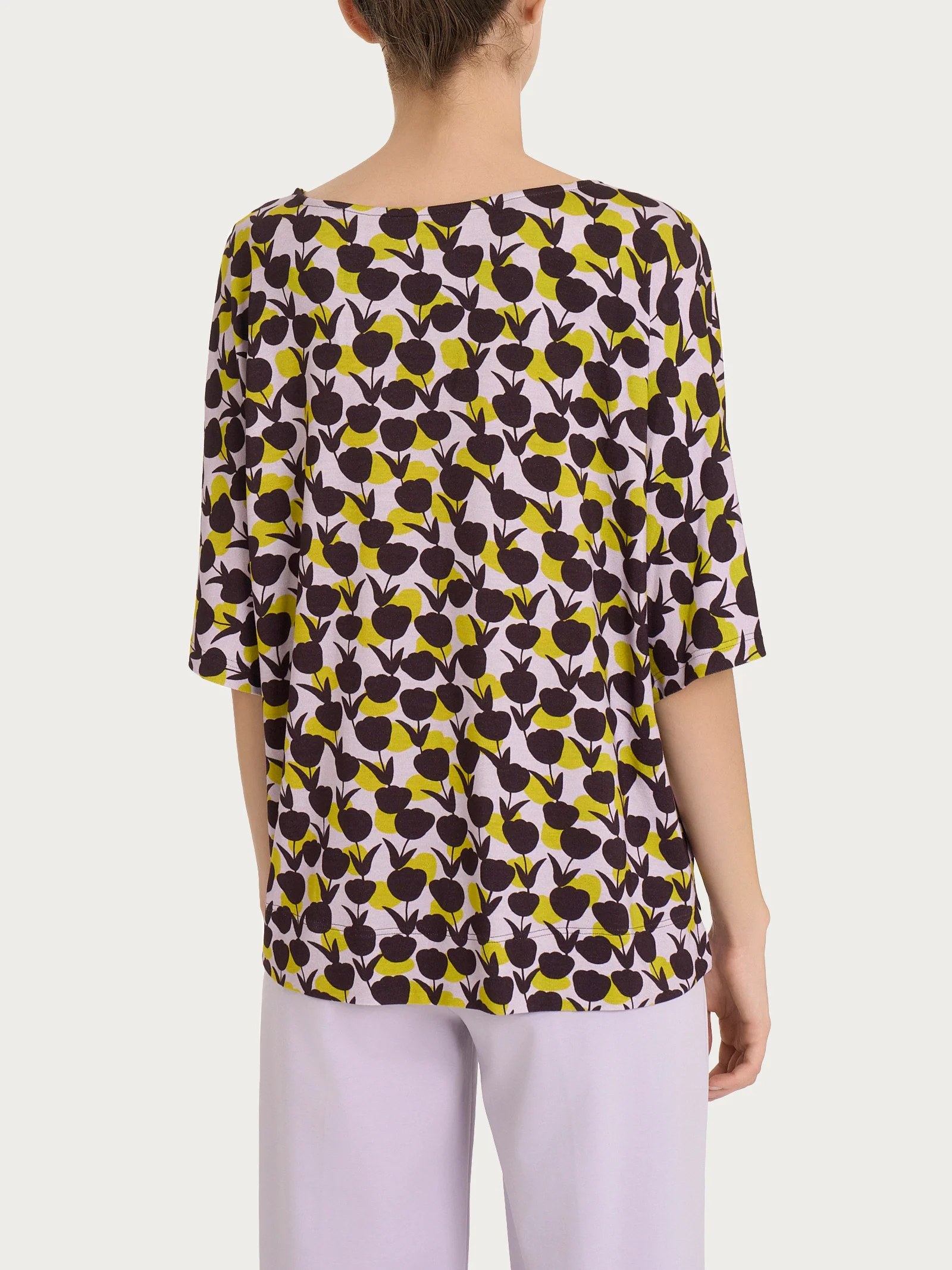 Blusa girocollo con tulips pattern in Viscosa Summer - Fant. Grenoble Green - Image 2