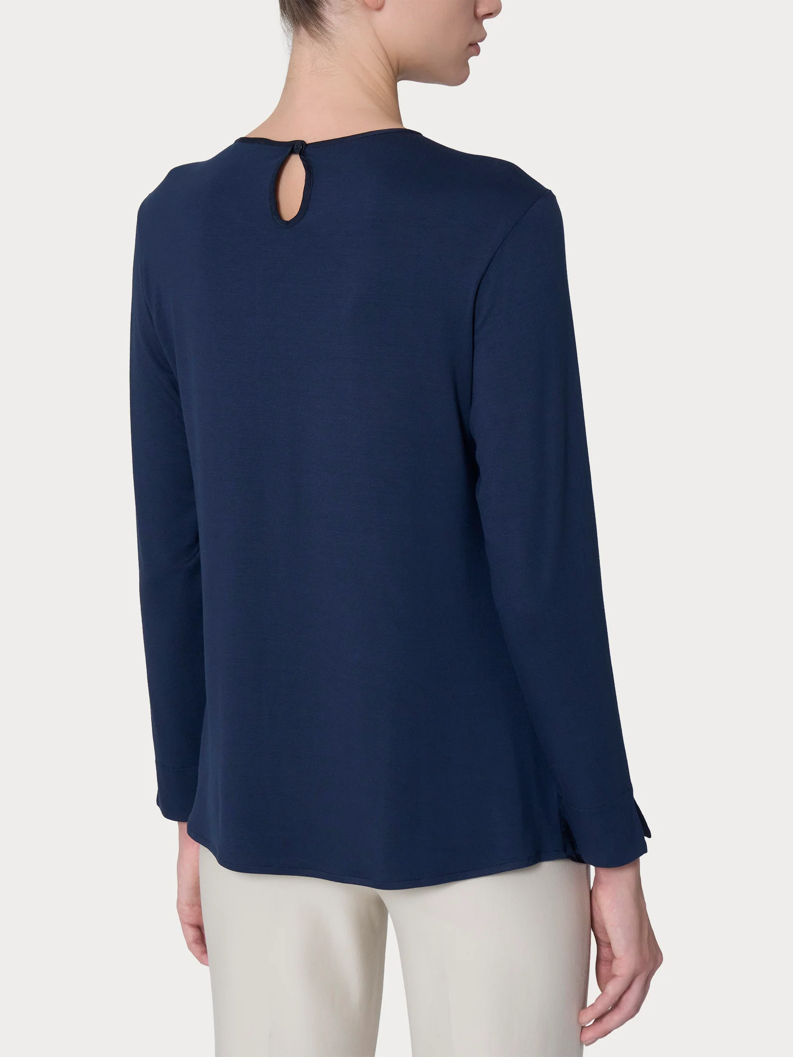 Blusa girocollo in misto viscosa - Bleu - Image 2