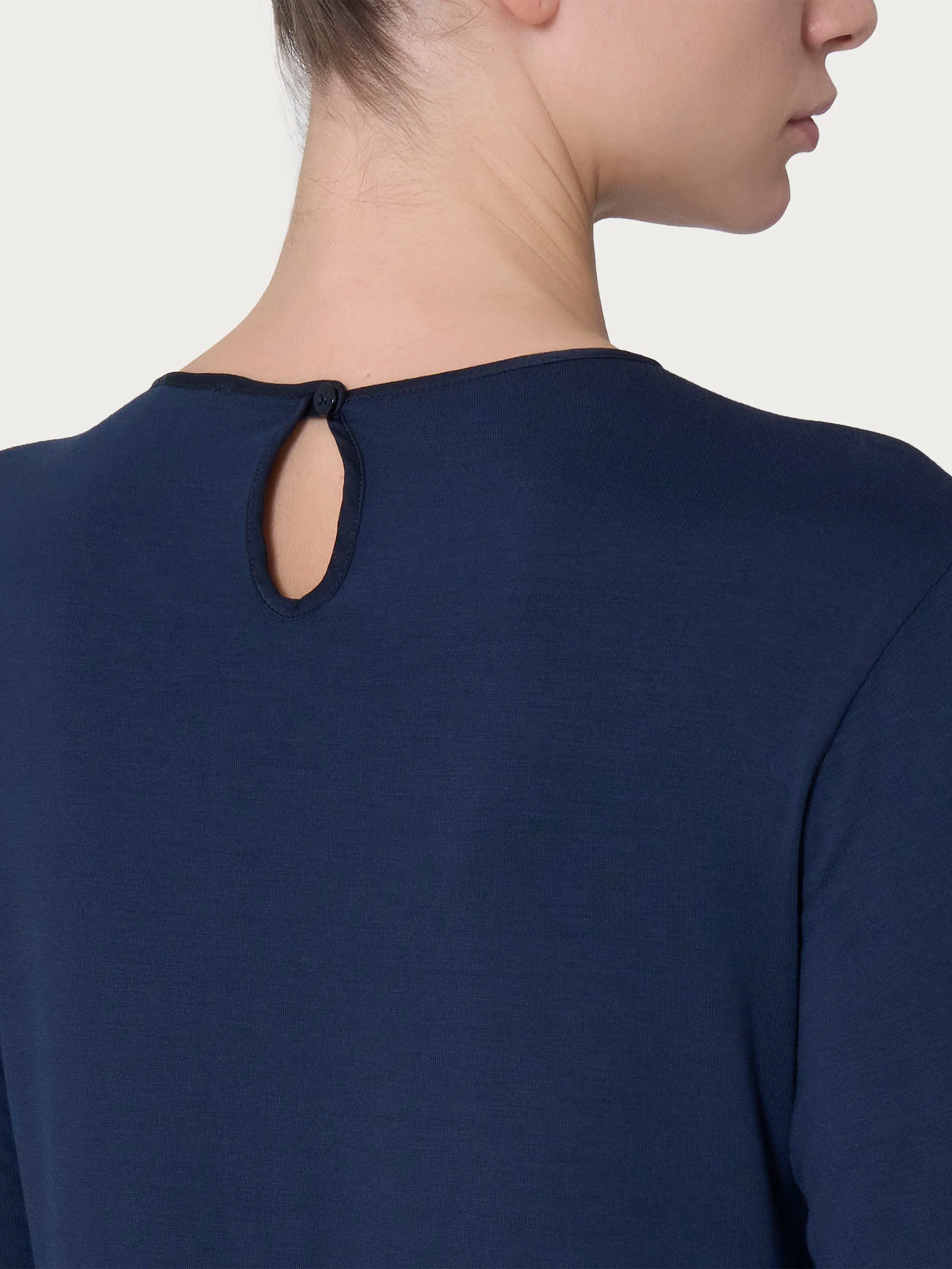 Blusa girocollo in misto viscosa - Bleu - Image 3