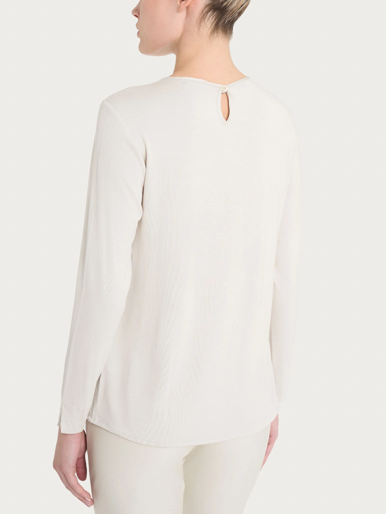 Blusa girocollo in misto viscosa - Champignon - Image 2