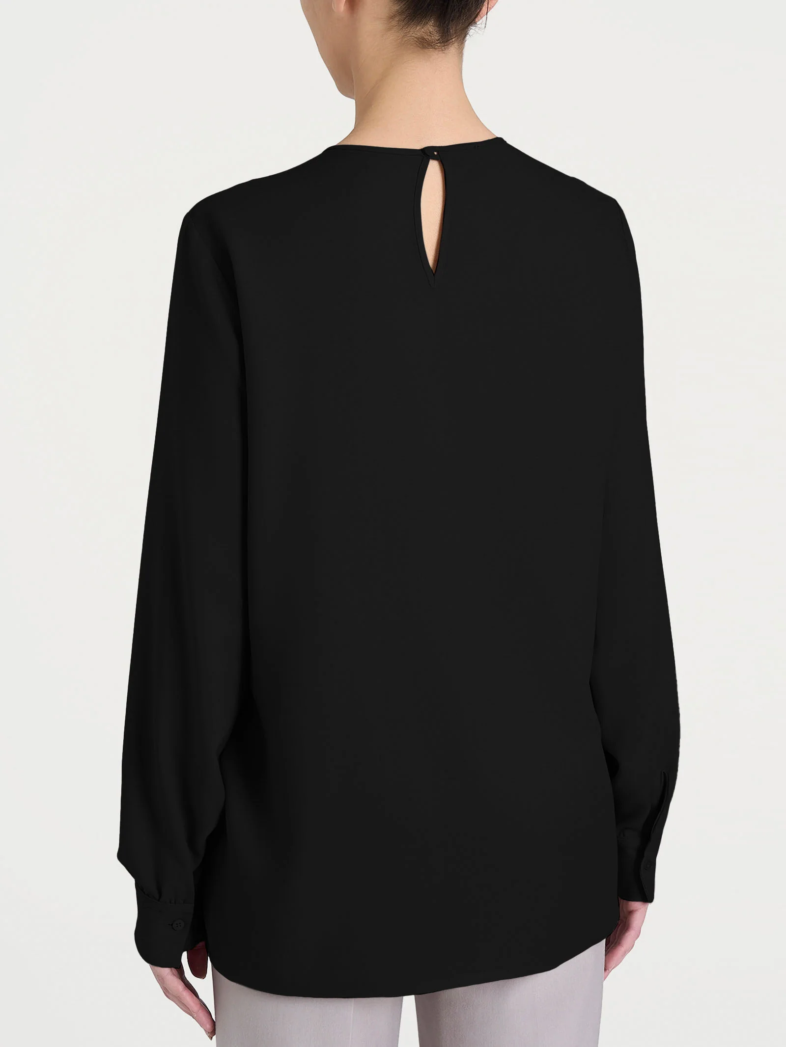 Blusa girocollo in Winter Ecoseta - Nero - Image 2