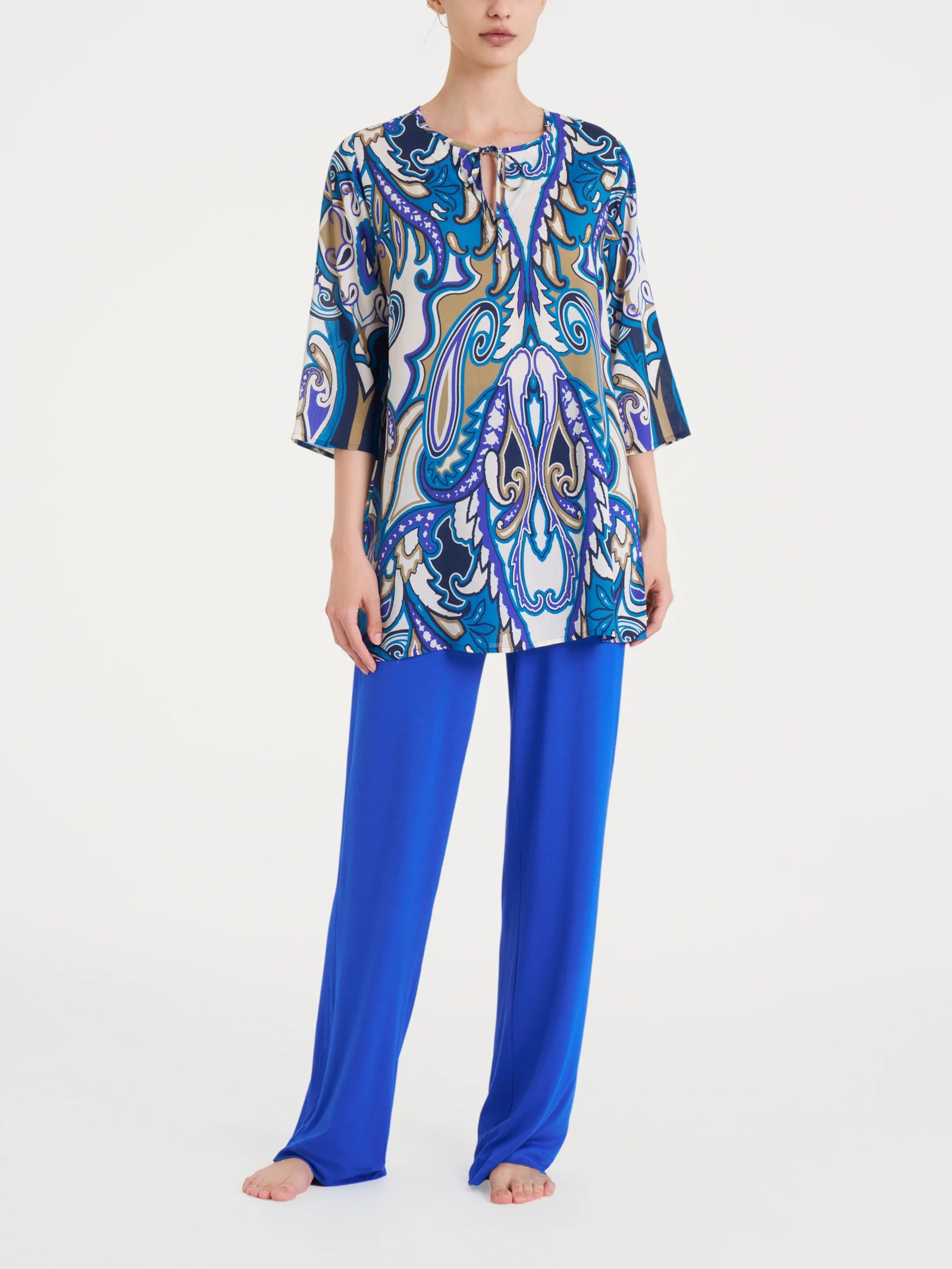 Blusa lunga con manica 3/4 in Ecoseta - Fant. Dazzling Blue - Image 4