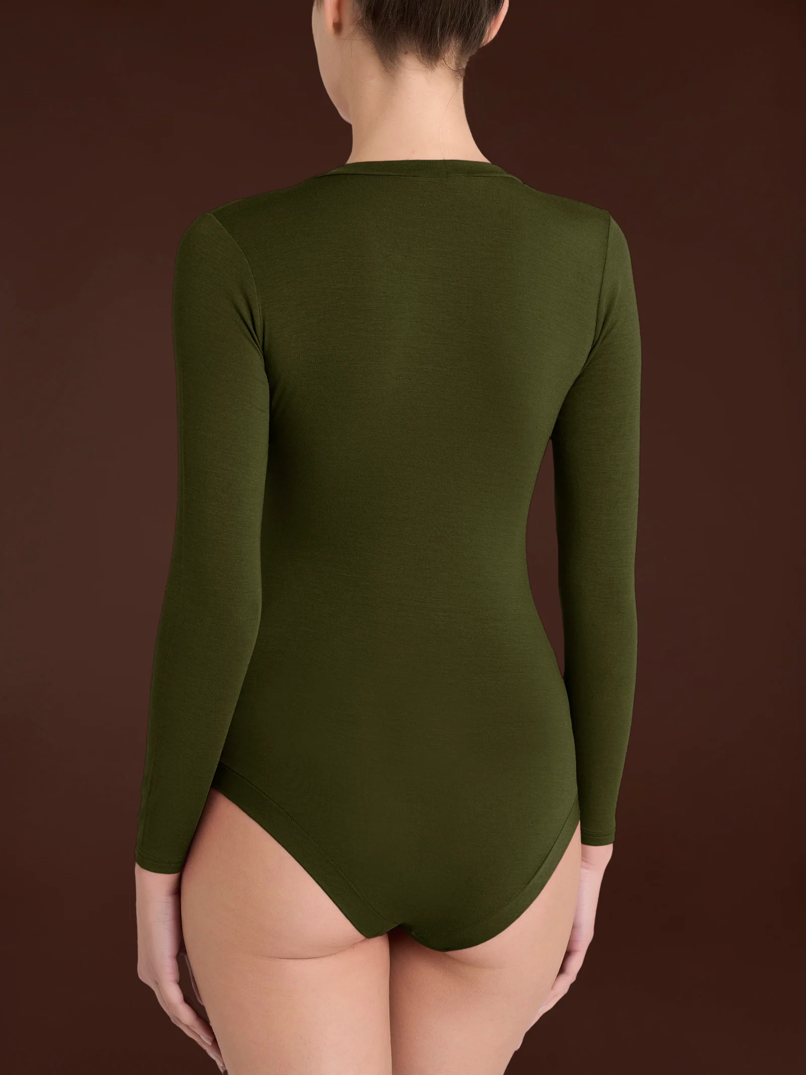 Body girocollo con manica lunga in tenderwool - Dark Olive - Image 2