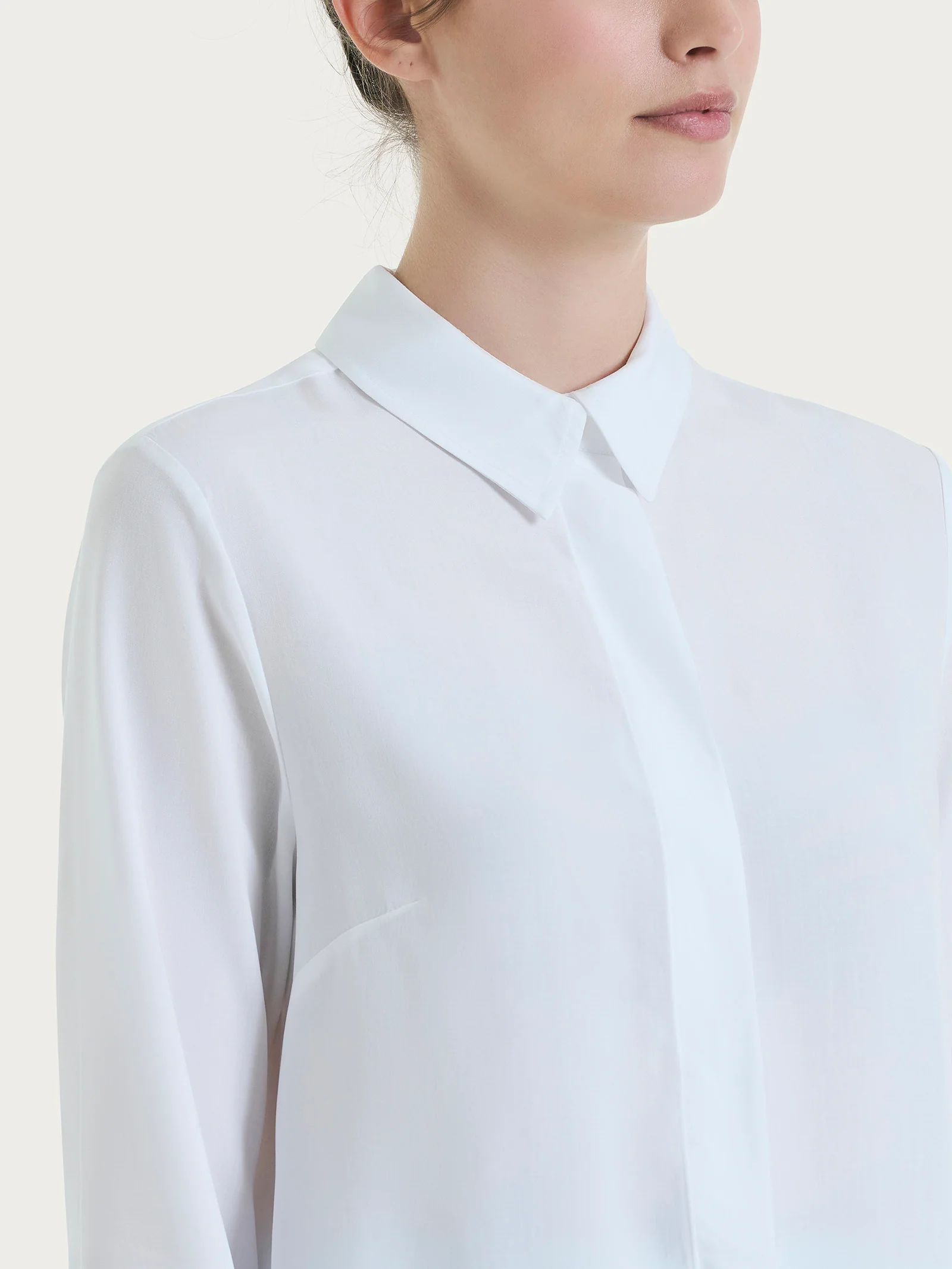 Camicia a manica lunga in Ecoseta - Bianco - Image 3