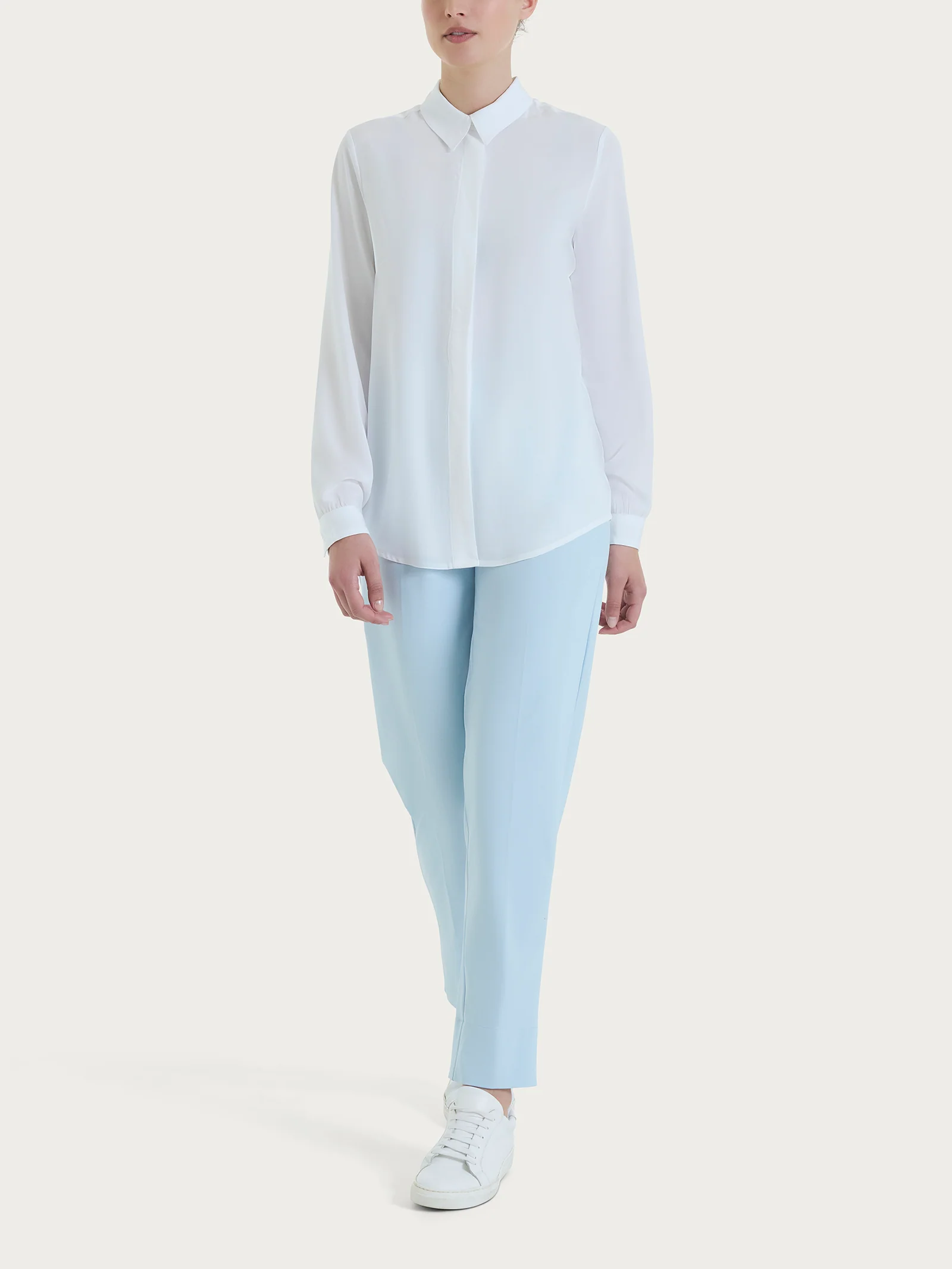 Camicia a manica lunga in Ecoseta - Bianco - Image 4