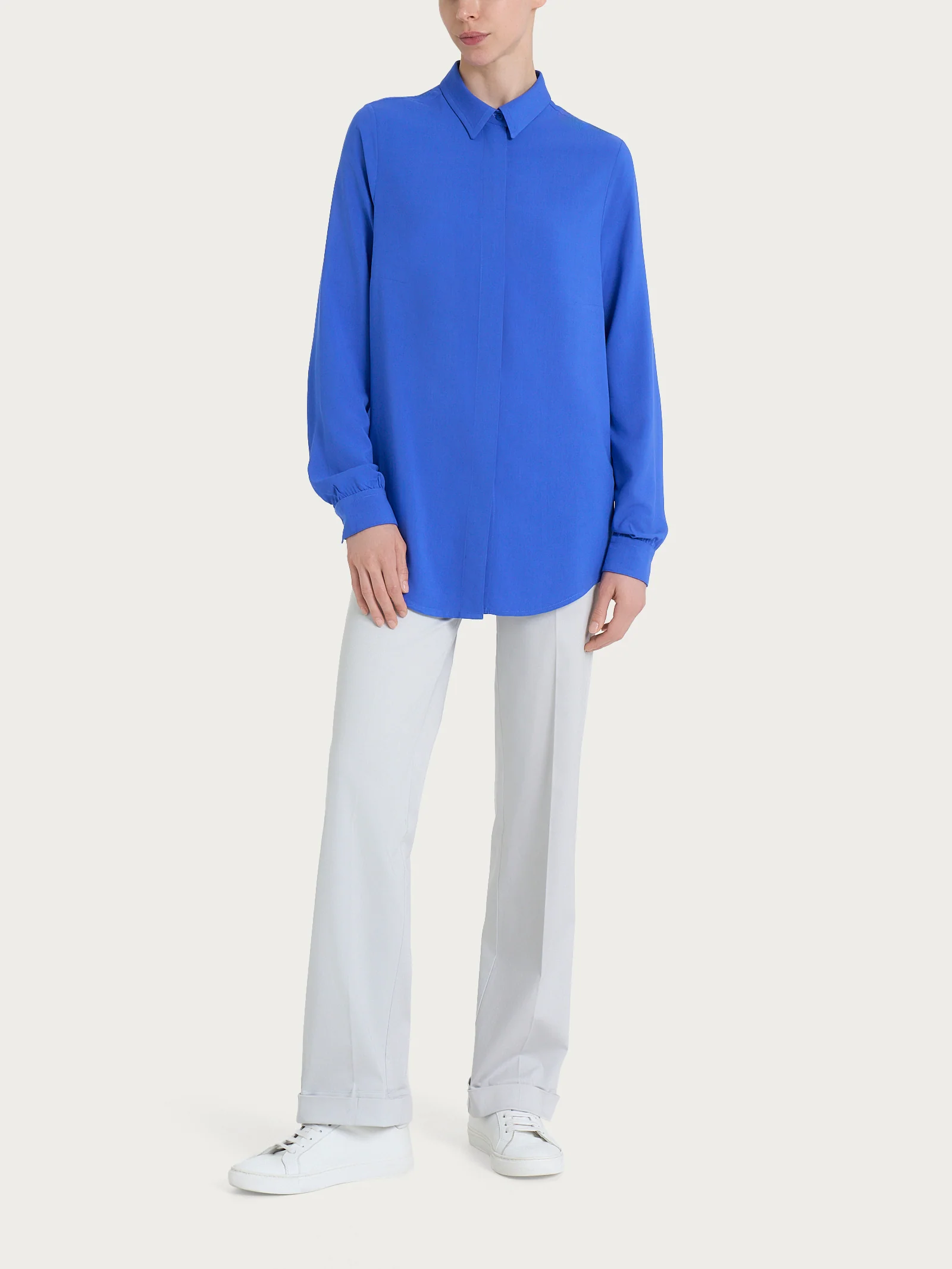 Camicia a manica lunga in Ecoseta - Dazzling Blue - Image 5