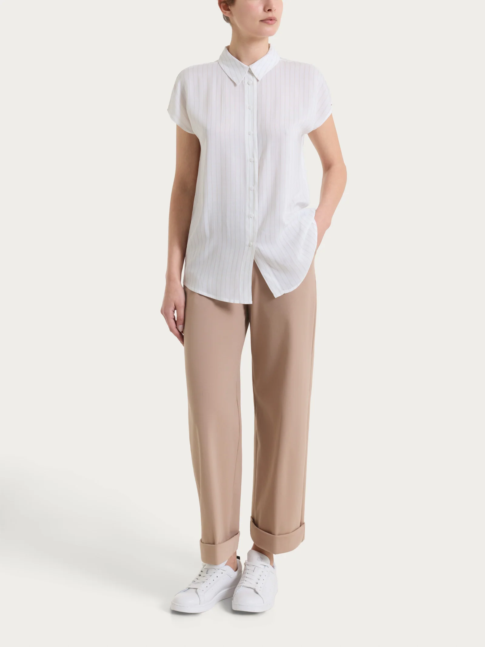 Camicia a righe con manica corta in Ecoseta - Fant.Champignon - Image 6