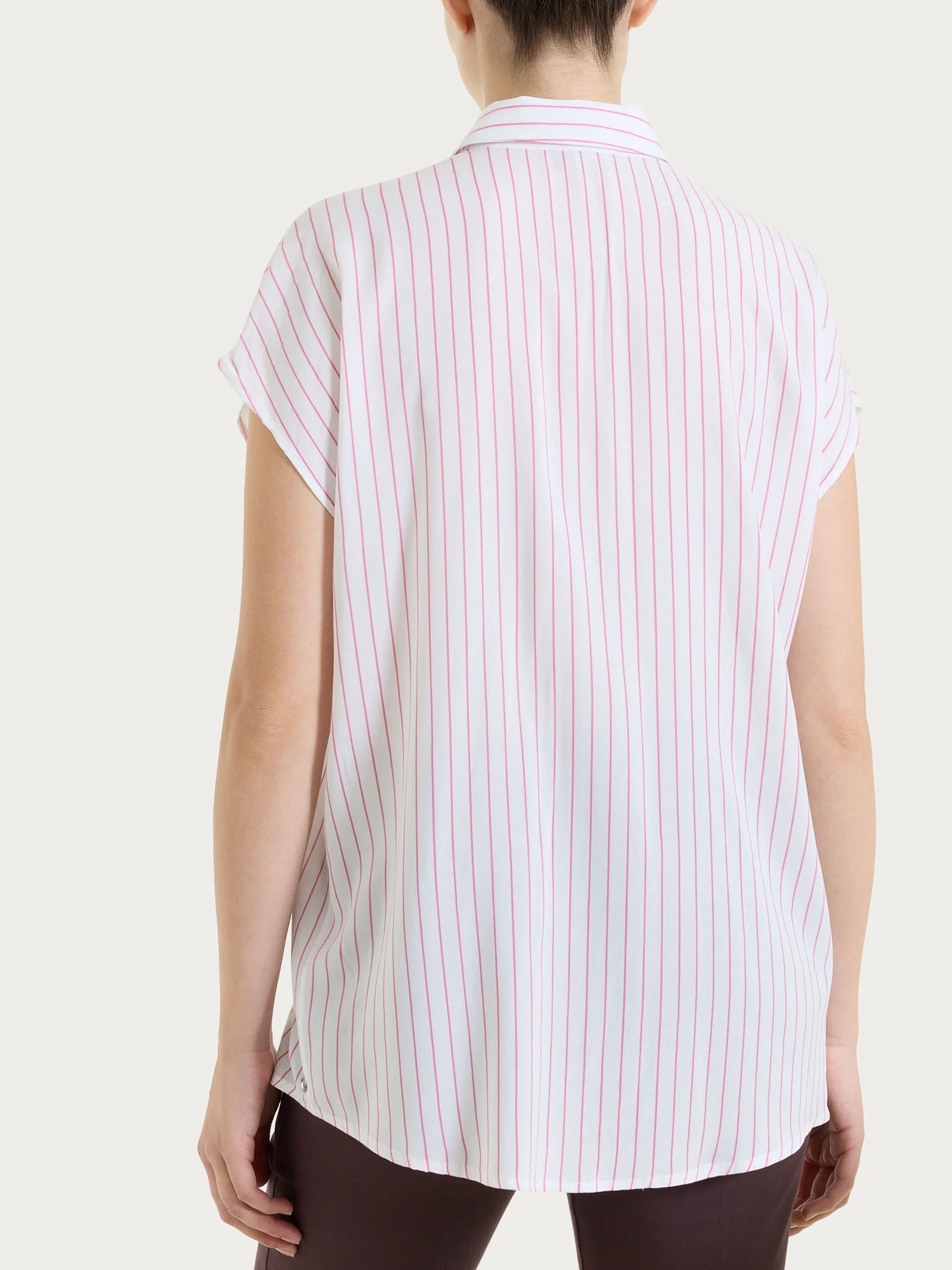 Camicia a righe con manica corta in Ecoseta - Fant. Cashmere Rose - Image 2