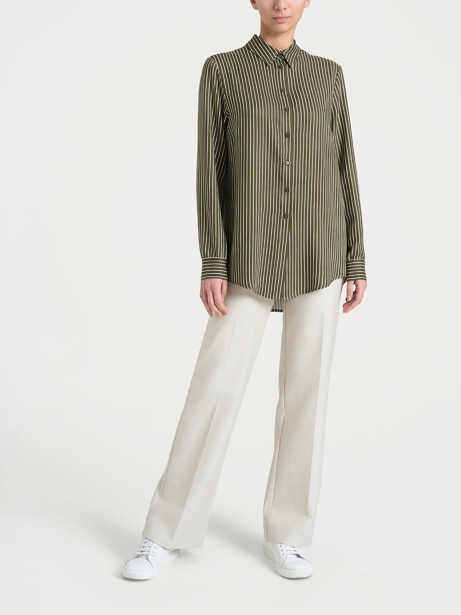 Camicia a righe in Winter EcoSeta - Fant. Dark Olive - Image 4