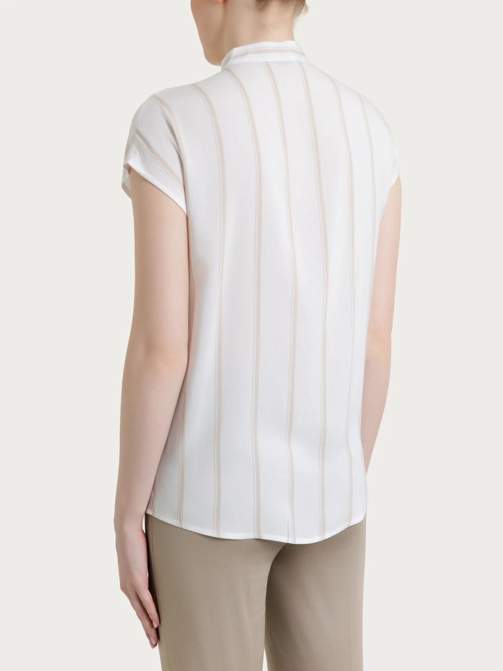 Camicia a righe spaziate e manica corta in EcoSeta - Fant.Blanc - Image 2
