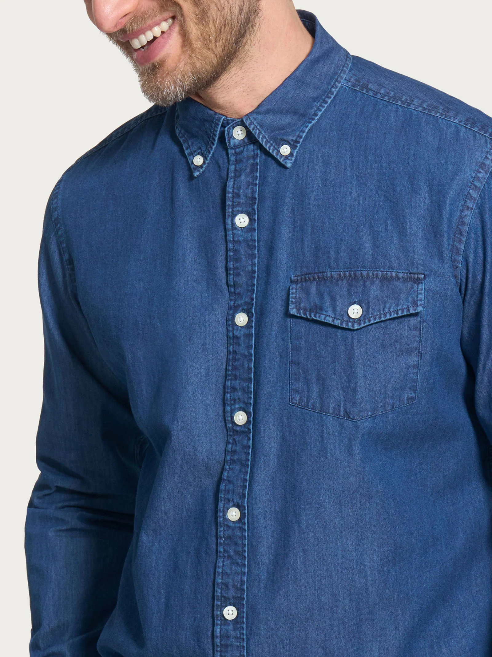Camicia button down in chambray di cotone - Denim - Image 3