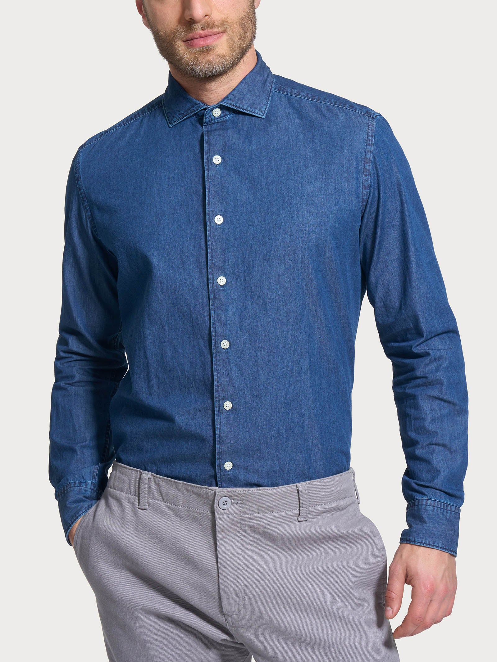 Camicia classica in chambray di cotone - Denim