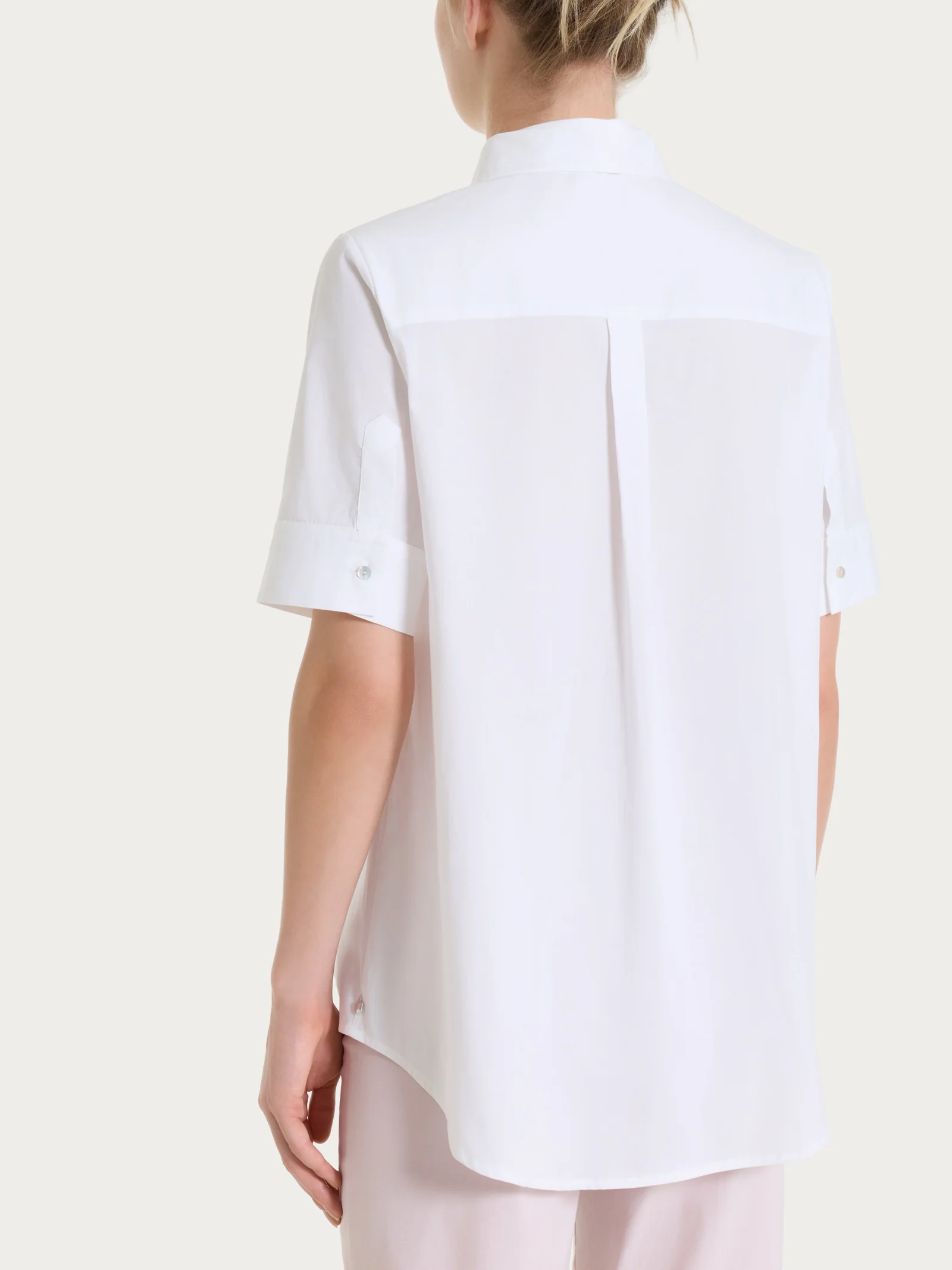 Camicia con collo a serafino in Poplin di cotone - Bianco - Image 2