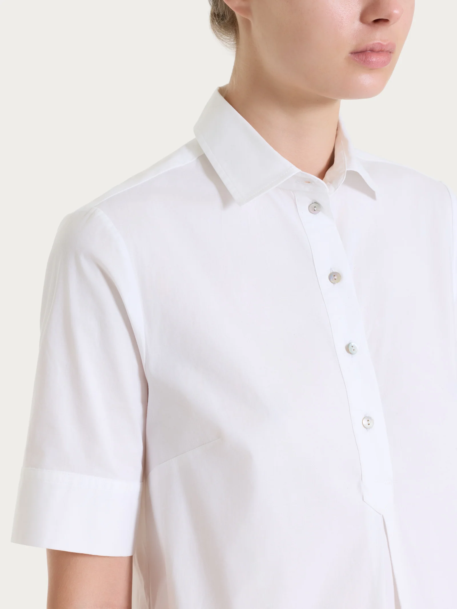 Camicia con collo a serafino in Poplin di cotone - Bianco - Image 3