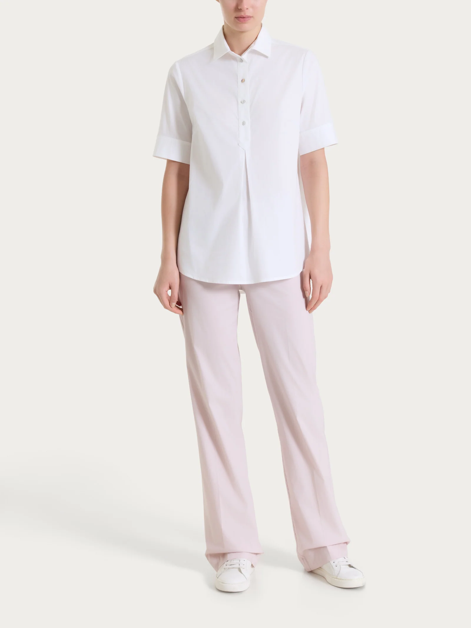 Camicia con collo a serafino in Poplin di cotone - Bianco - Image 6