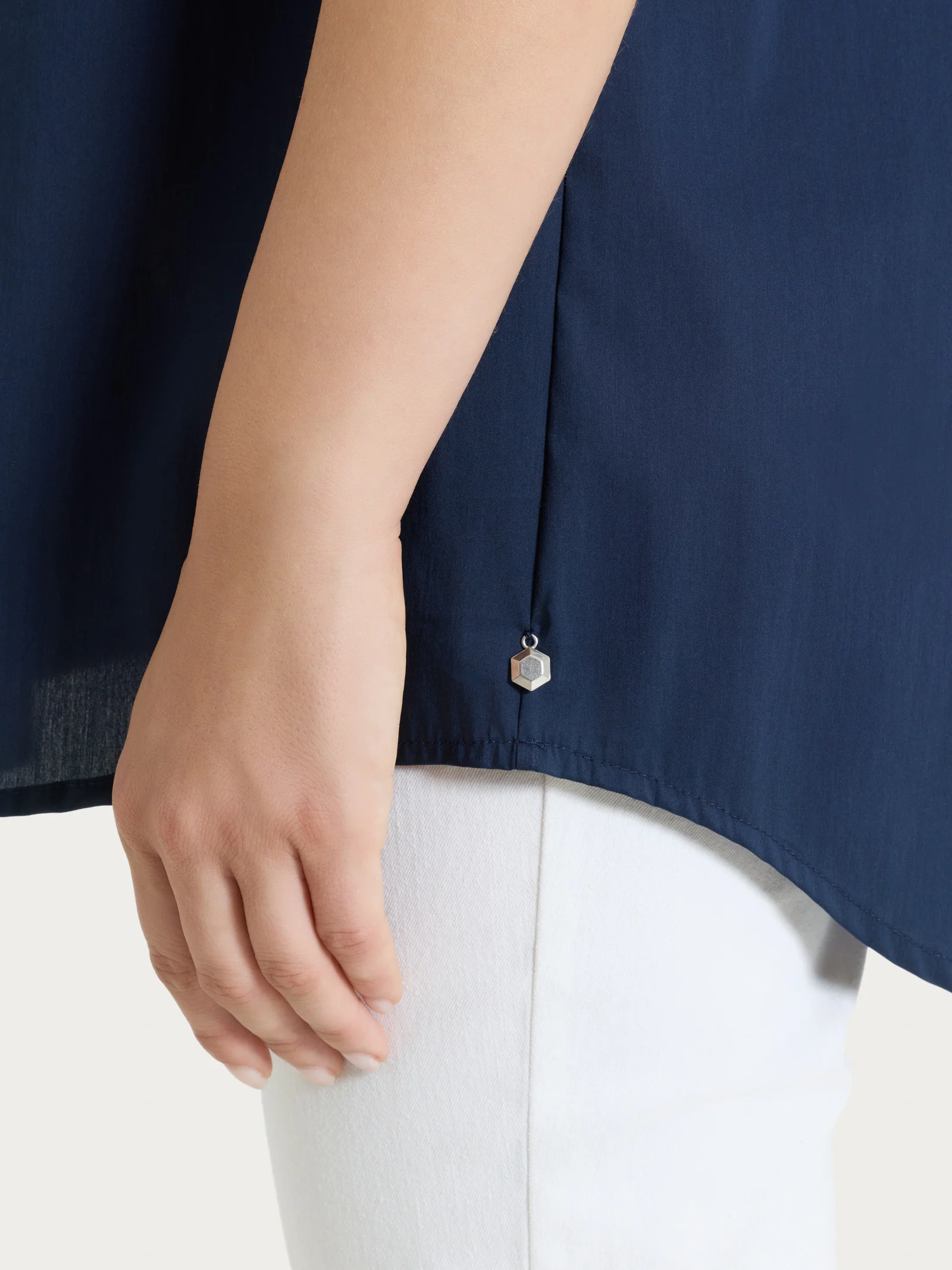 Camicia con collo a serafino in Poplin di cotone - Bleu - Image 3
