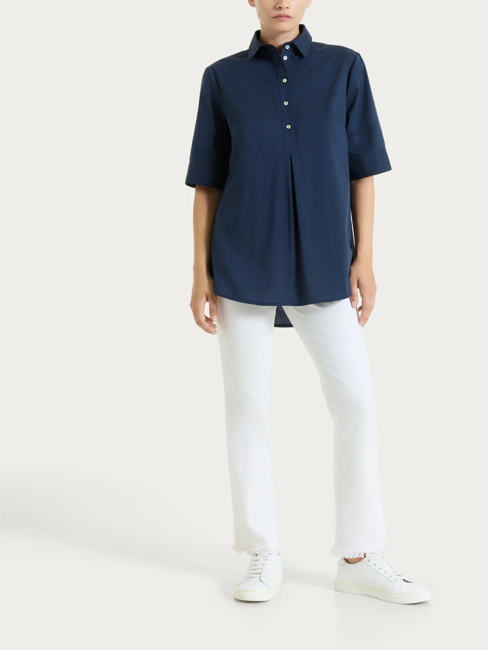 Camicia con collo a serafino in Poplin di cotone - Bleu - Image 5