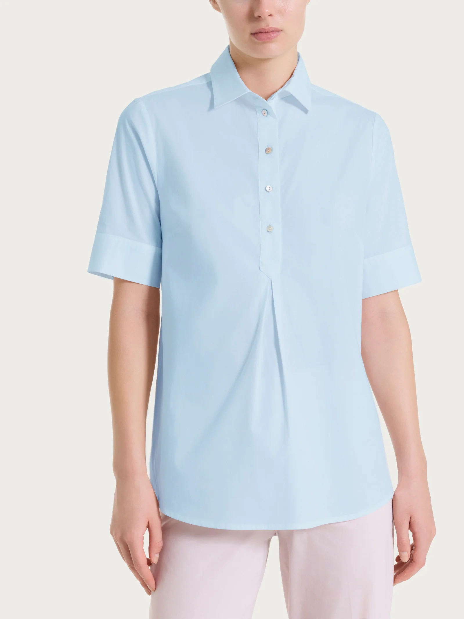 Camicia con collo a serafino in Poplin di cotone - Skyway