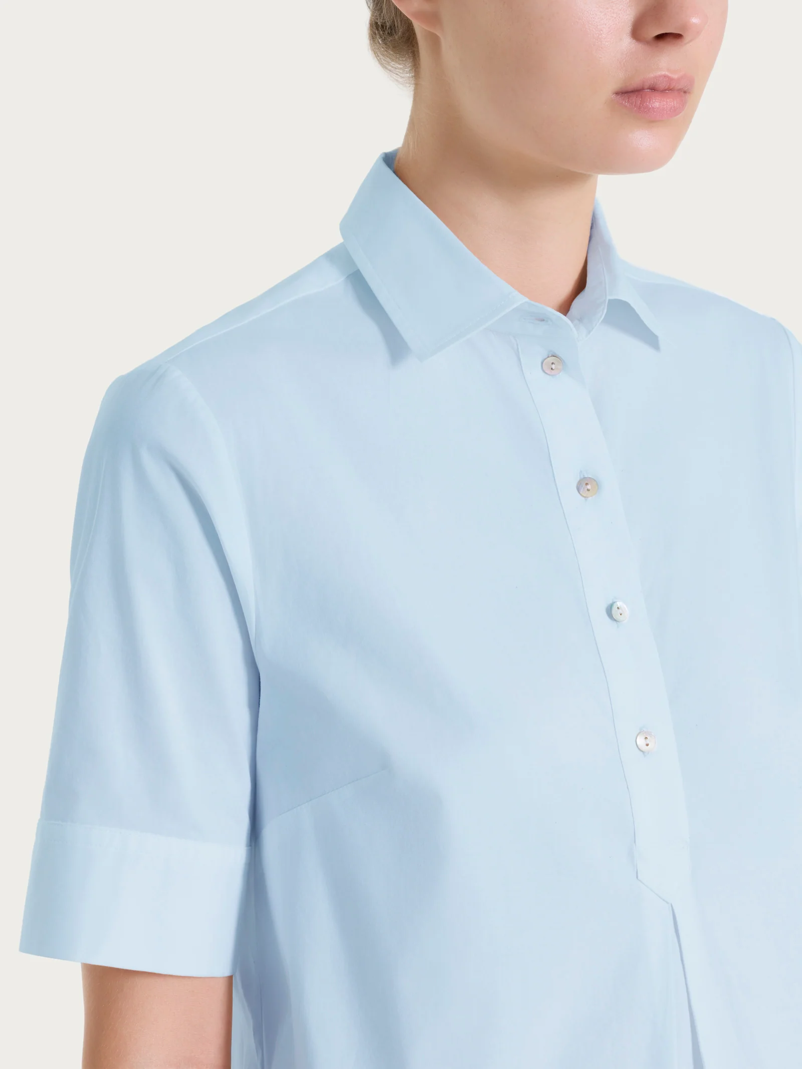 Camicia con collo a serafino in Poplin di cotone - Skyway - Image 3