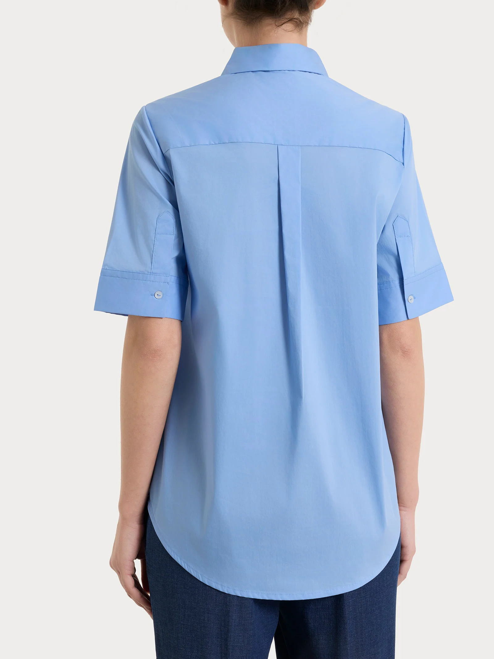 Camicia con collo a serafino in Poplin di cotone - Bel Air Blue - Image 2
