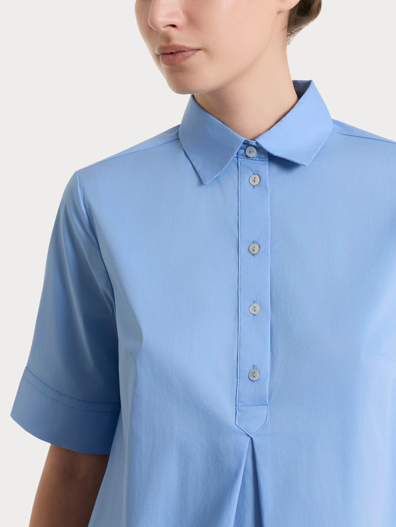 Camicia con collo a serafino in Poplin di cotone - Bel Air Blue - Image 3