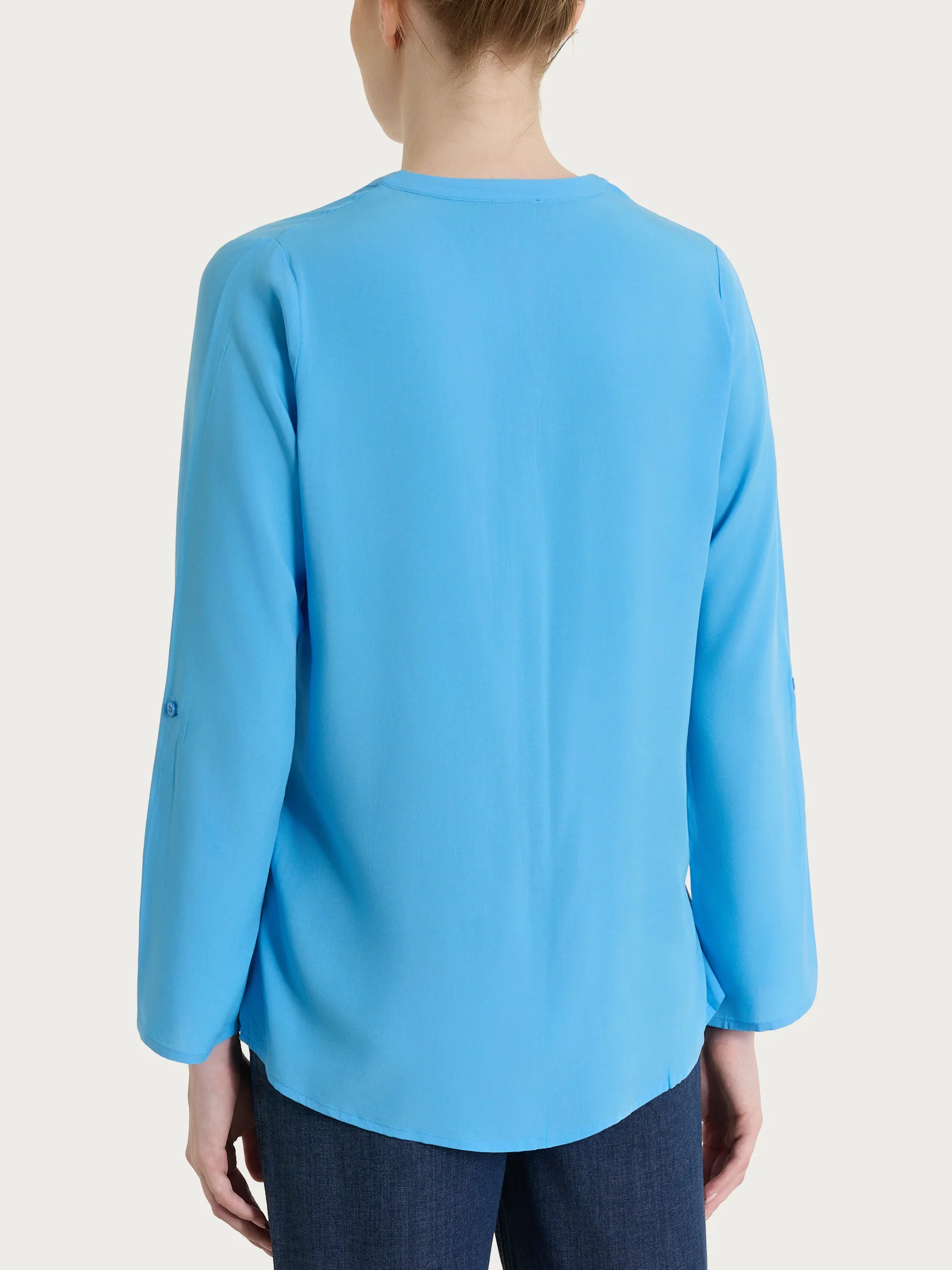 Camicia con collo alla coreana in EcoSeta - Azure Blue - Image 3