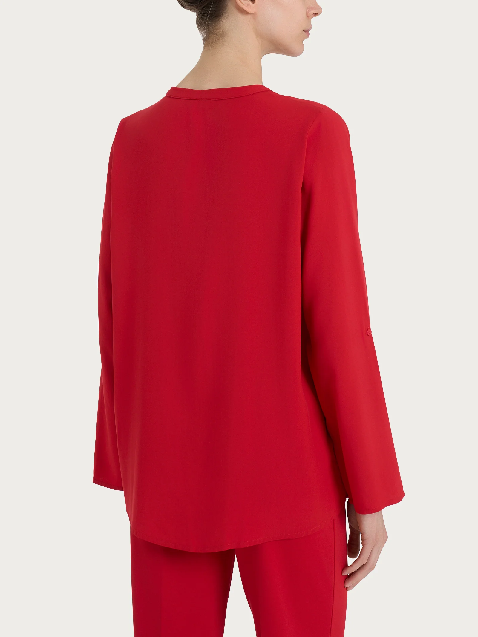 Camicia con collo alla coreana in EcoSeta - Salsa - Image 2
