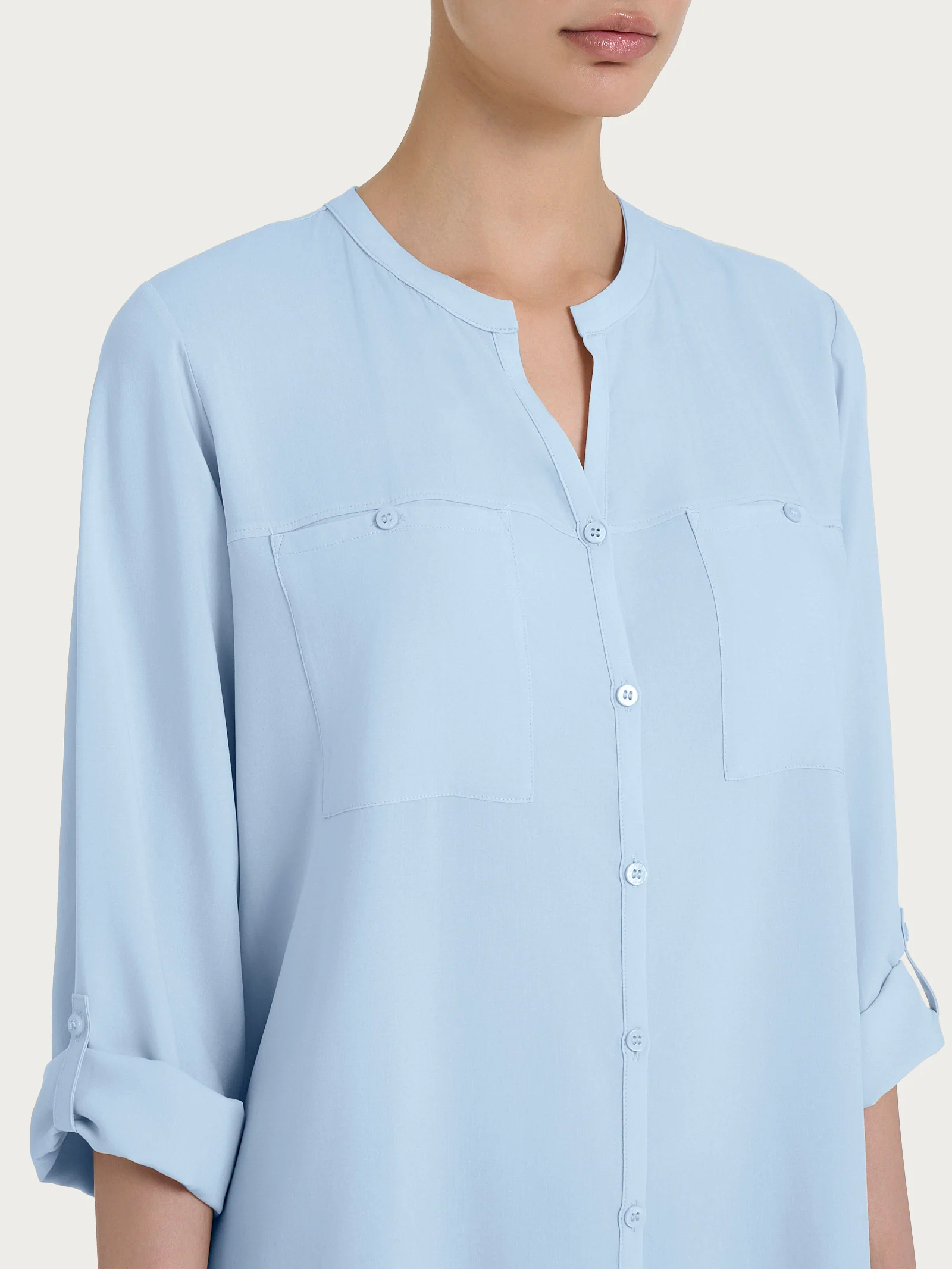 Camicia con collo alla coreana in EcoSeta - Skyway - Image 3