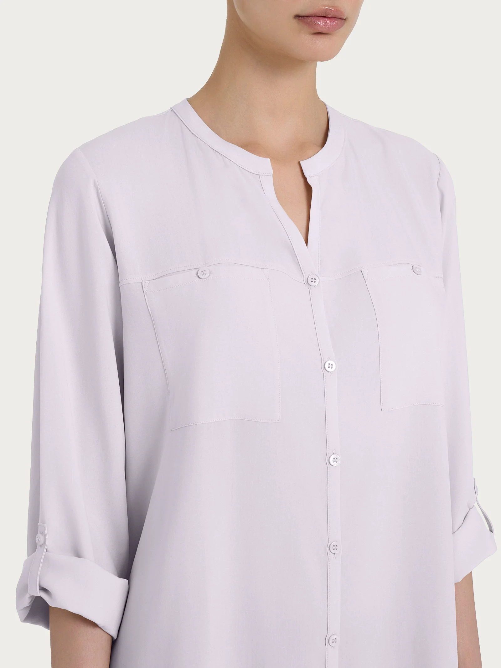 Camicia con collo alla coreana in EcoSeta - Orchid Hush - Image 3