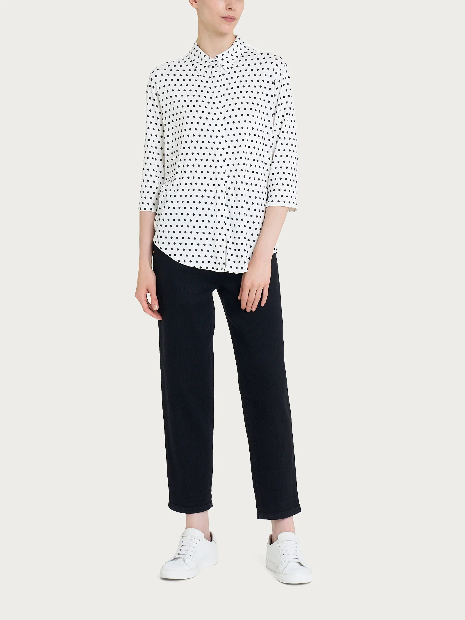 Camicia con dots e manica 3/4 in Viscosa Summer - Fant.Bianco - Image 4