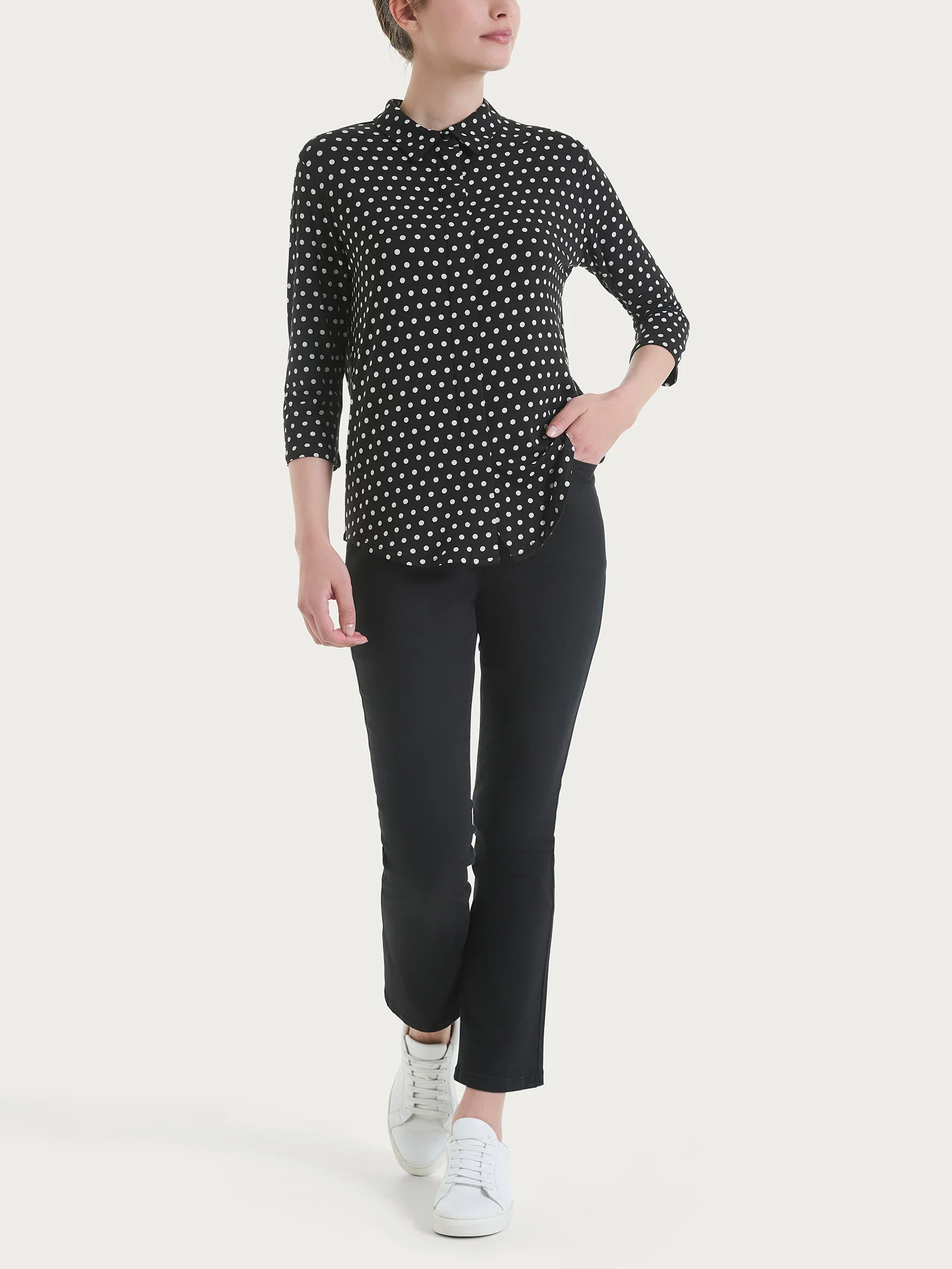 Camicia con dots e manica 3/4 in Viscosa Summer - Fant.Nero - Image 4
