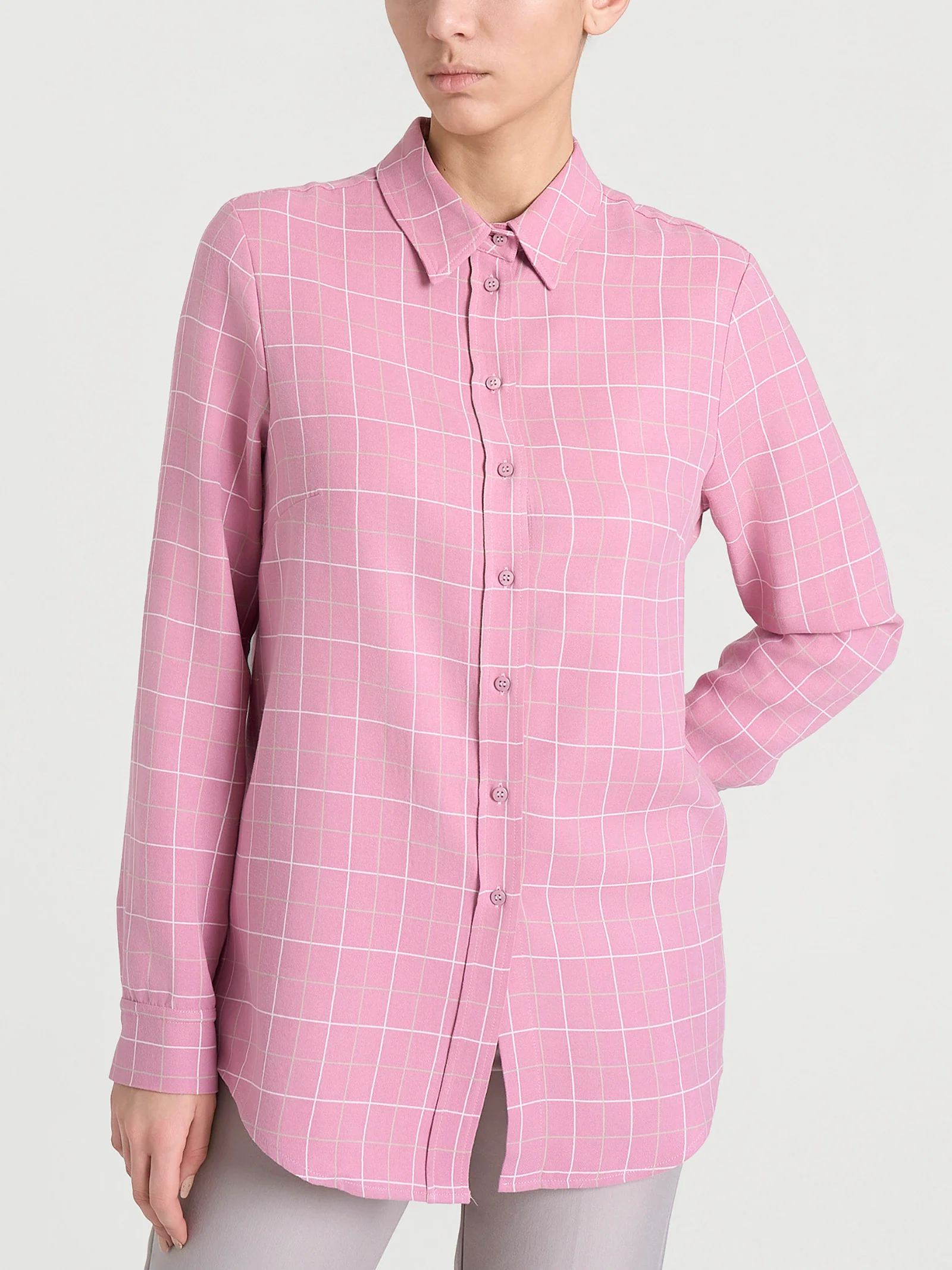Camicia con macro check bicolor in Winter EcoSeta - Fant. Lilas